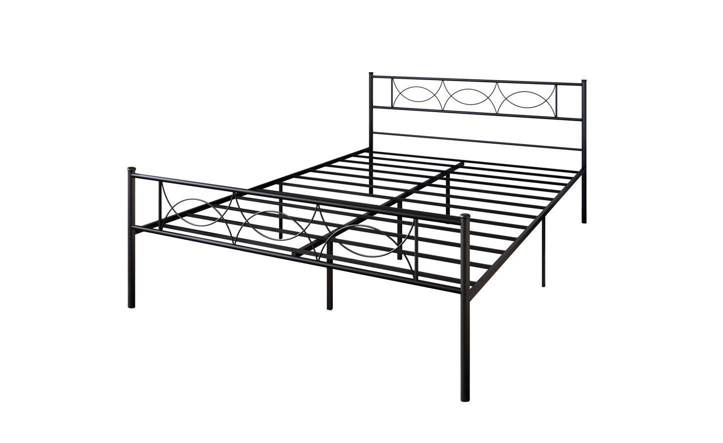 Full Size Bed Frame with Headboard No Box Spring Needed, Black