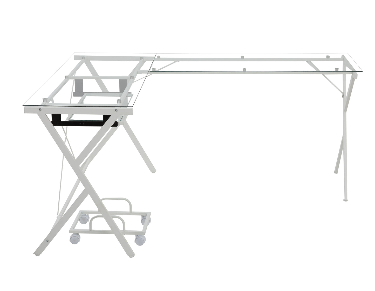 Modern Glass-Top L-Shape Computer Desk with White Finish