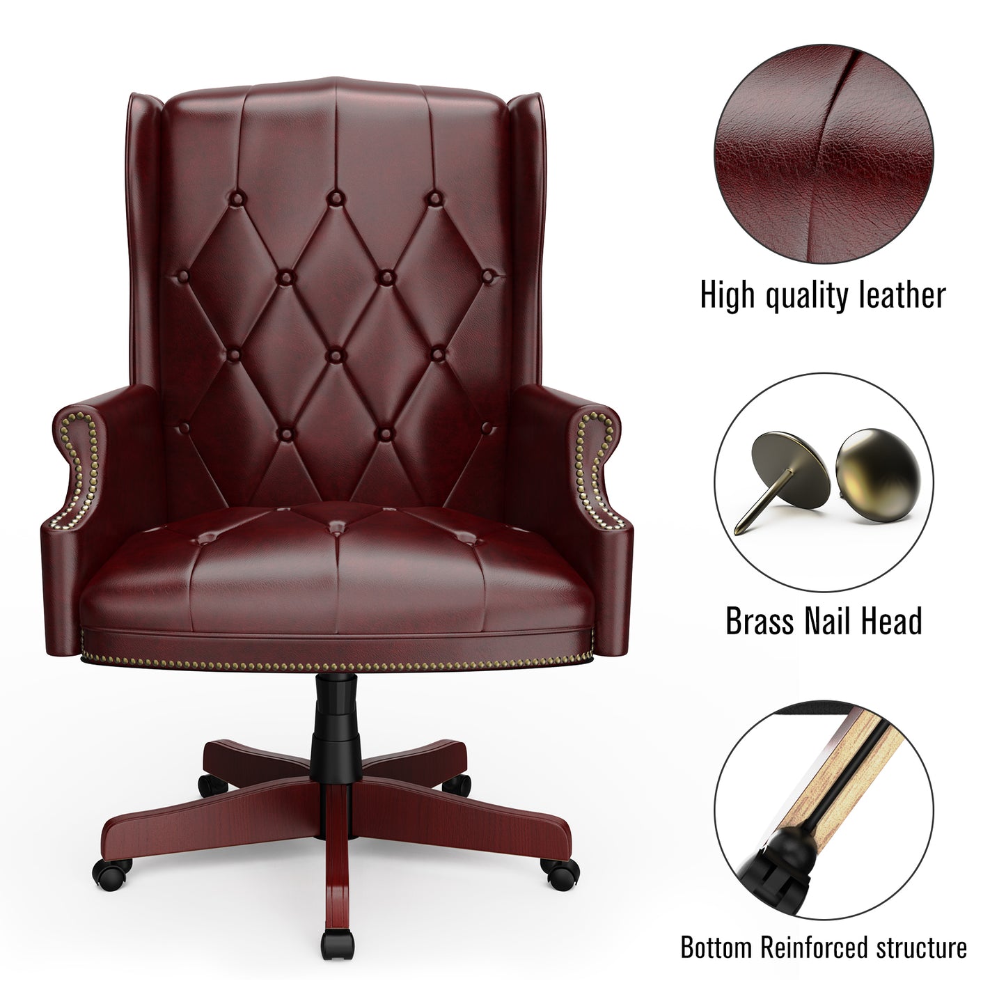 330LBS Executive Office Chair, Ergonomic Design High Back Reclining Comfortable Desk Chair - Burgundy