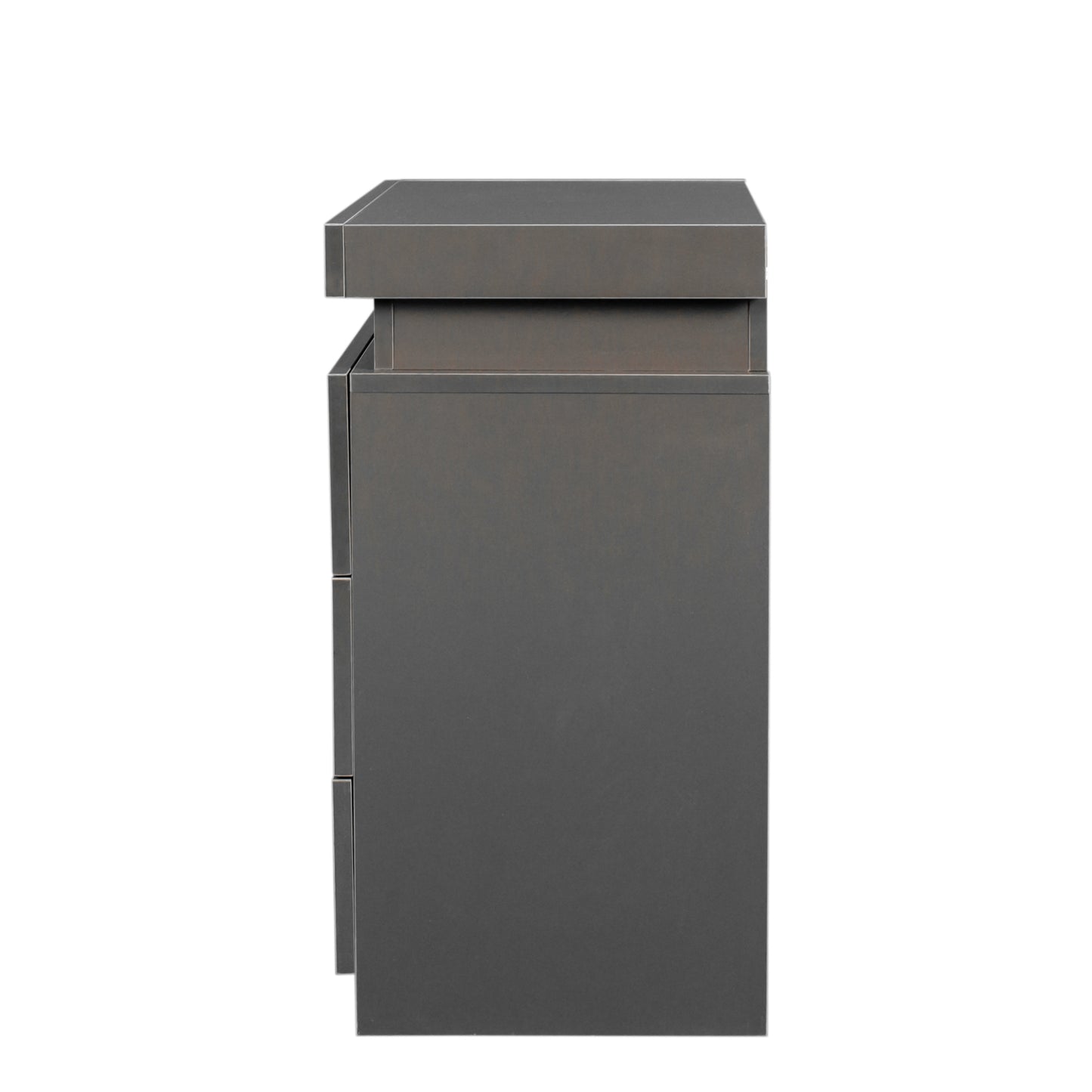 Modern Gray Nightstand with LED Lights and 3 Drawers