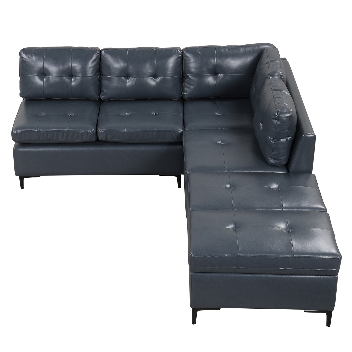 Blue L-Shaped Sectional Sofa Set with Movable Storage Ottomans