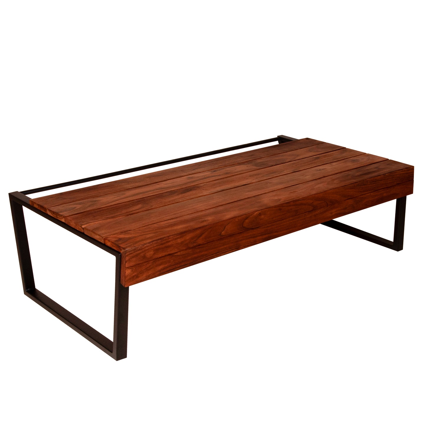 Rectangular Industrial-Style Coffee Table with Acacia Wood Top and Metal Frame, Warm Brown and Black