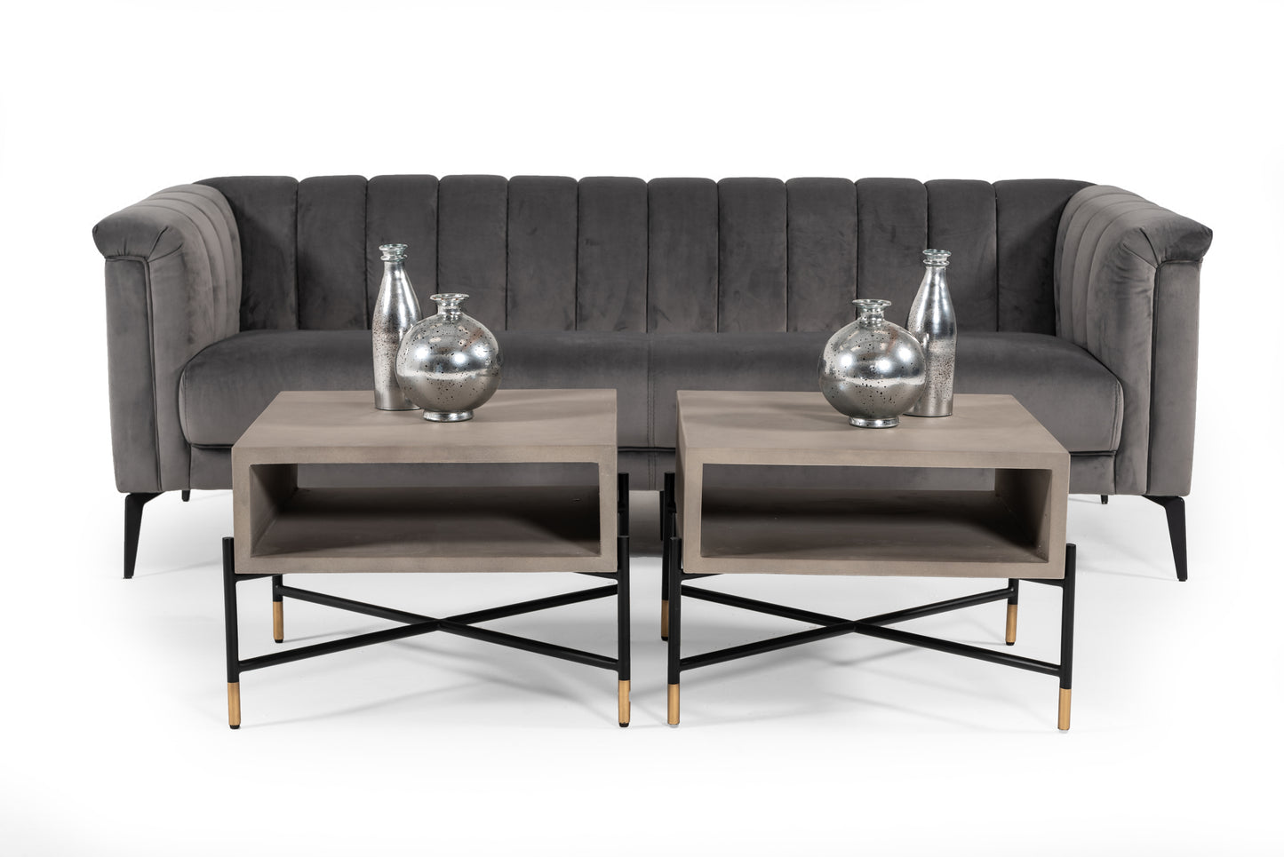 Modern Grey Concrete & Metal Coffee Table by Walker