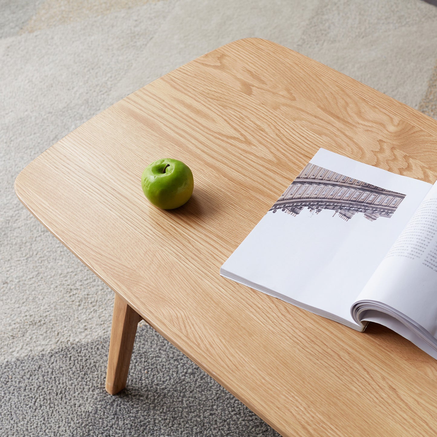 Natural Oak Wood Two-Tier Coffee Table with Dual-Layer Storage Shelf