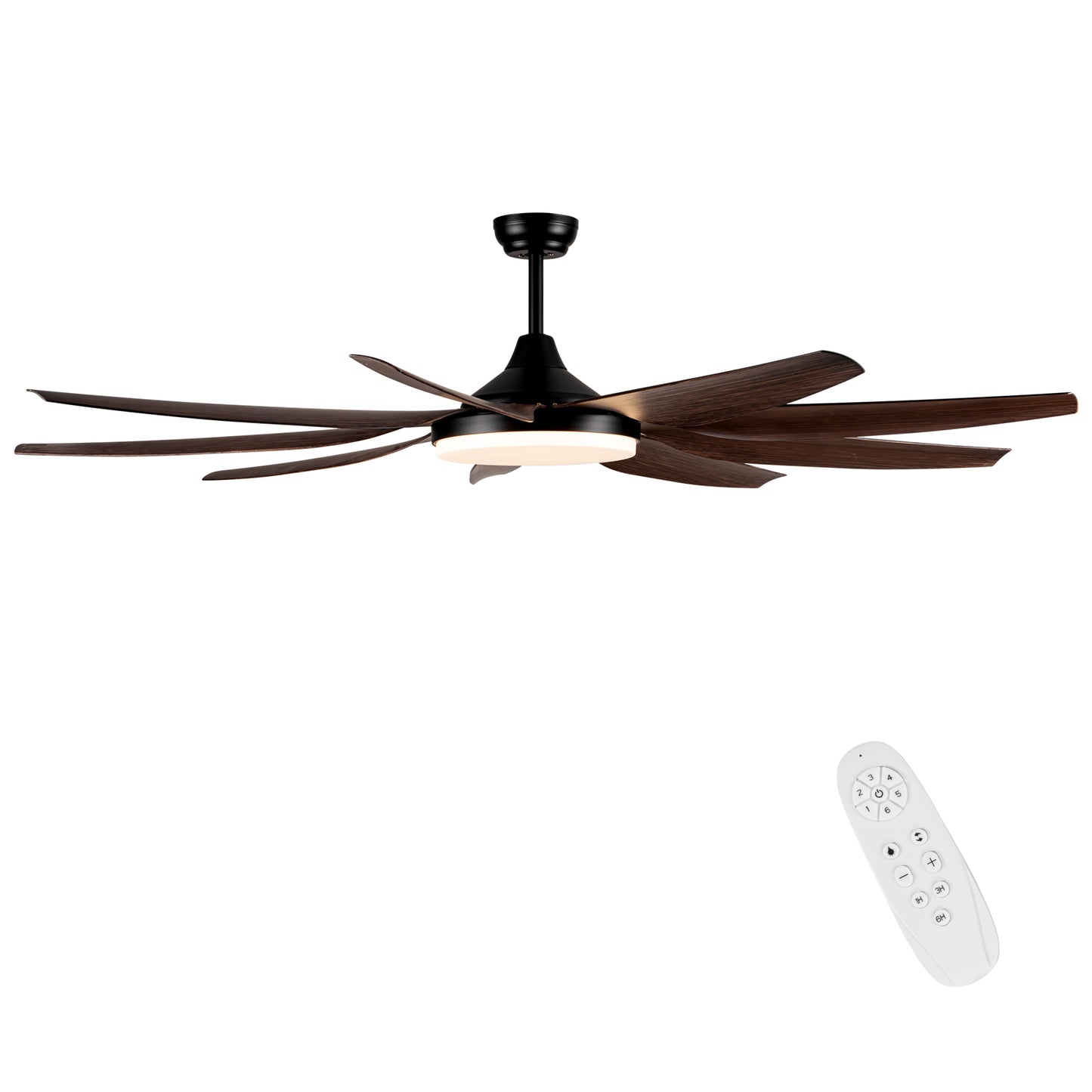 71 Rustic Integrated LED Ceiling Fan with 9 Solid Wood Blades