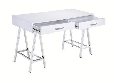 Coleen Modern Writing Desk with Chrome Legs and 2 Drawers in White Gloss Finish