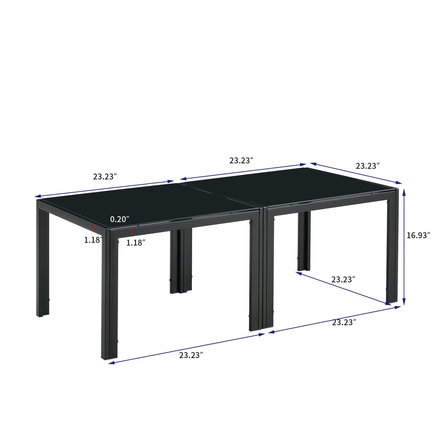 Modern Black Tempered Glass Coffee Table Set of 2 for Living Room