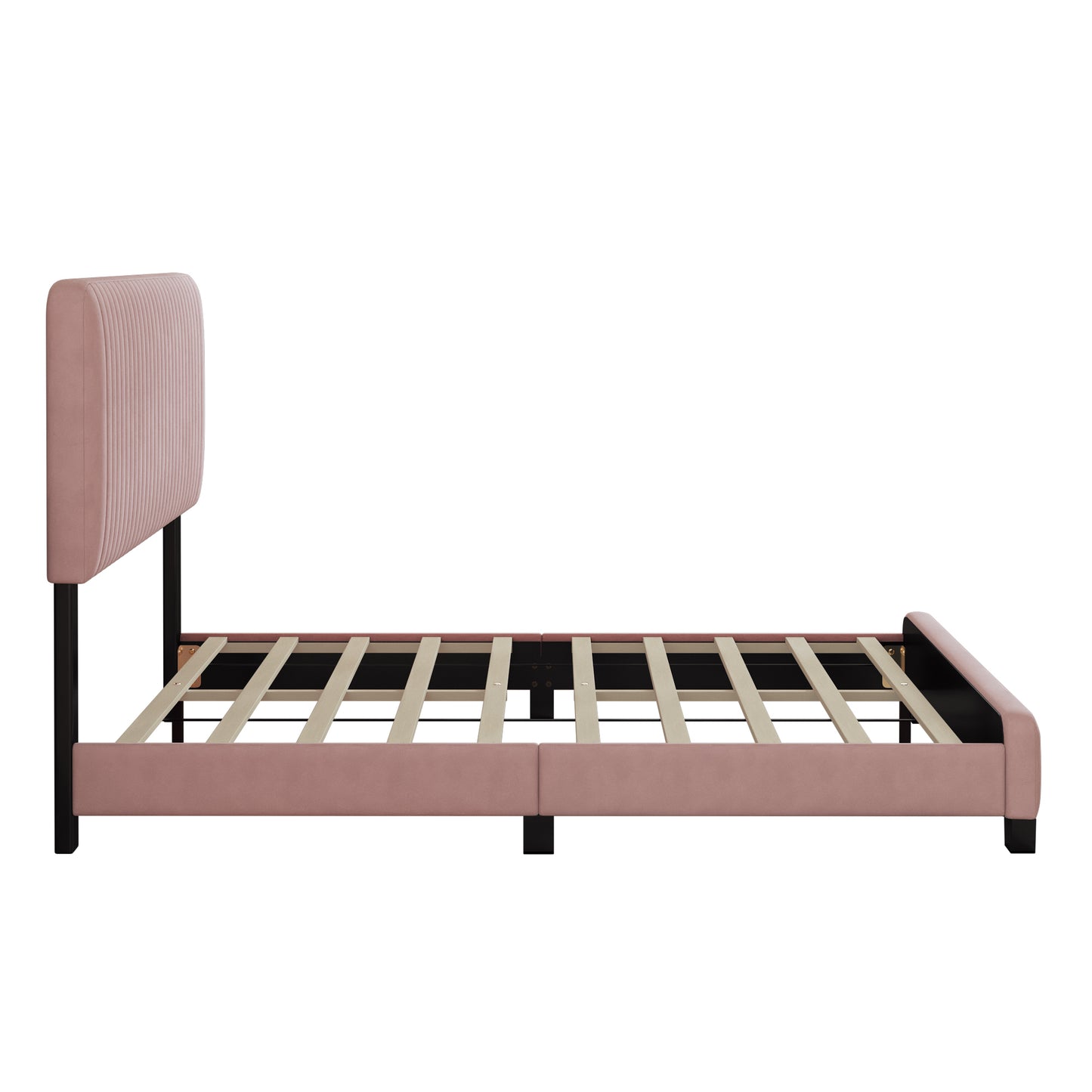 Full Size Upholstered Platform Bed,No Box Spring Needed, Velvet Fabric,Pink