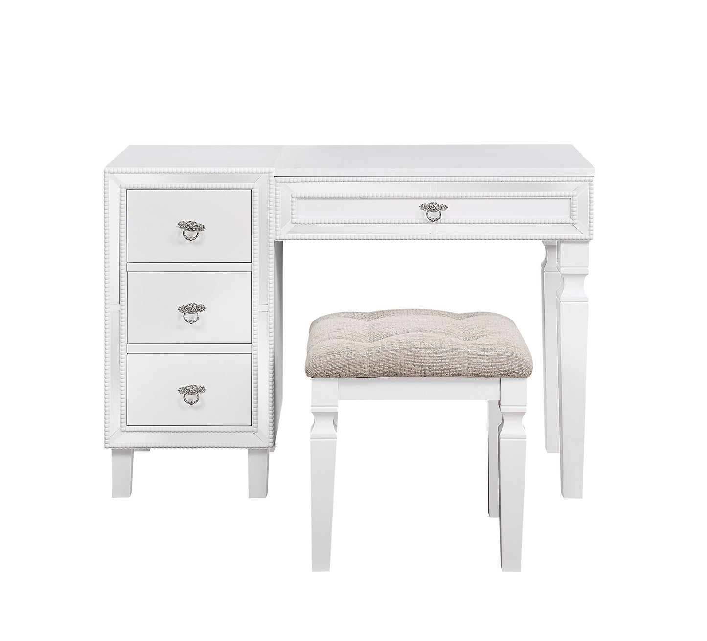 Traditional Formal White Color Vanity Set w Stool Storage Drawers 1pc Bedroom Furniture Set Tufted Seat Stool