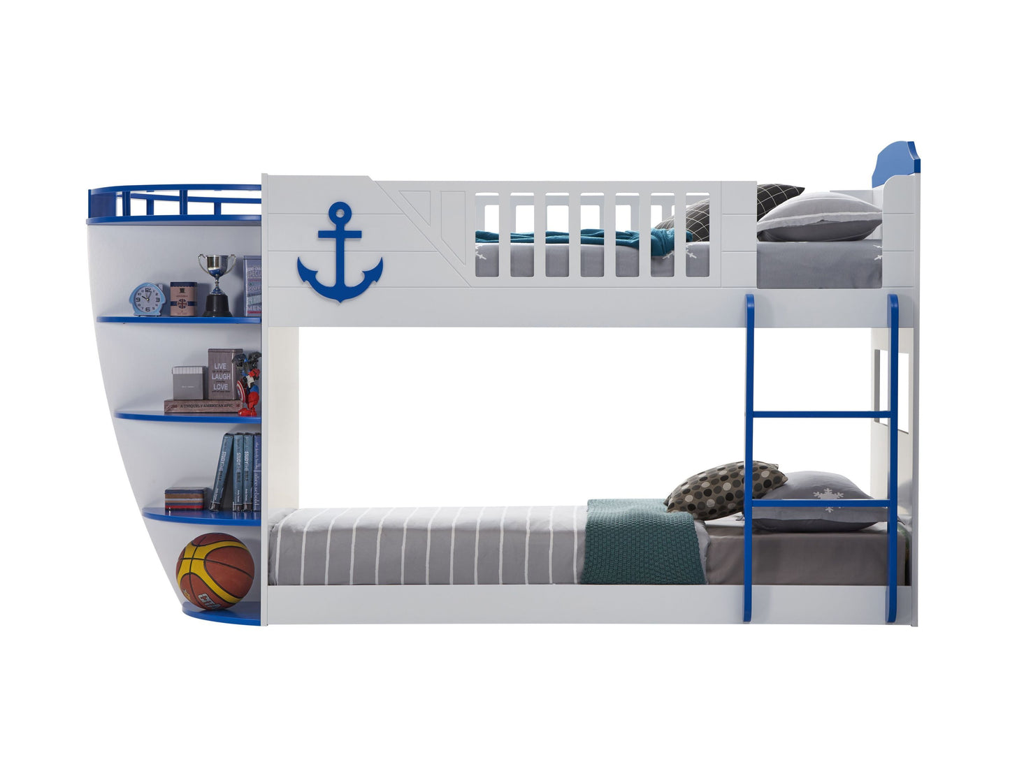 Sky Blue Neptune Bunk Bed with Storage Shelves