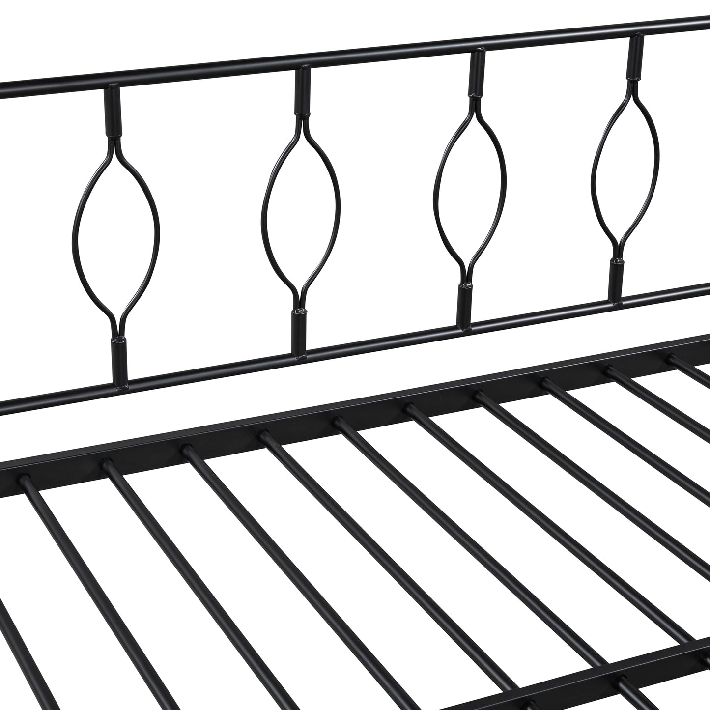 Full Size Metal Daybed with Twin Size Adjustable Trundle, Portable Folding Trundle, Black