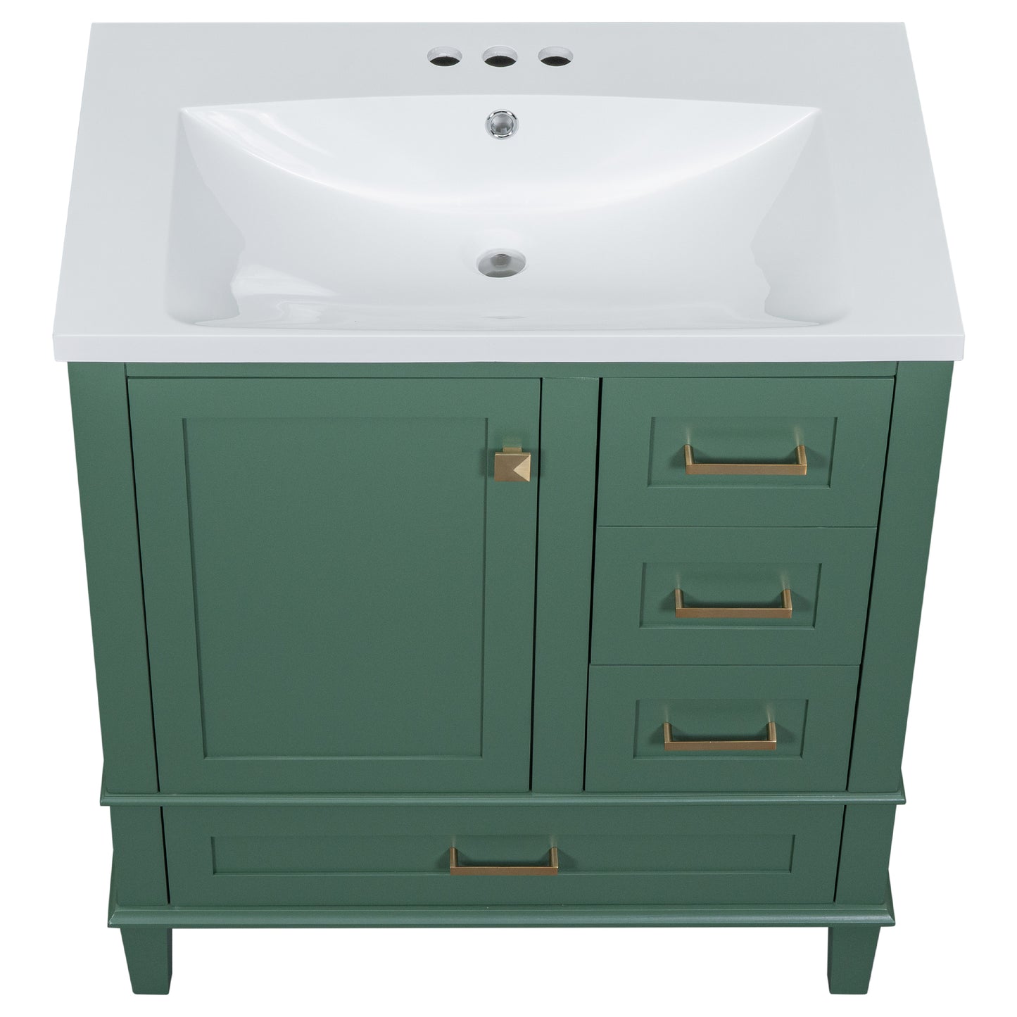 30" Bathroom Vanity in Green, Modern Bathroom Cabinet with Sink Combo Set, Bathroom Storage Cabinet with a Soft Closing Door and 3 Drawers, Solid Wood Frame