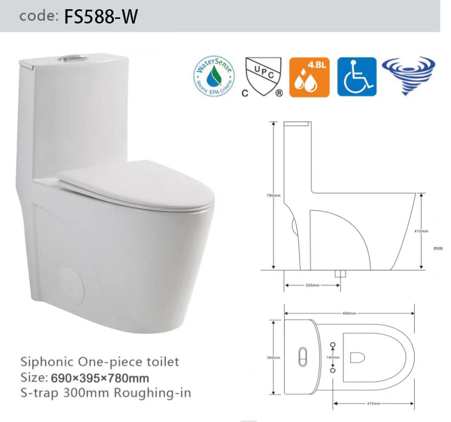 Dual Flush Elongated Standard One Piece Toilet with Comfortable Seat Height, Soft Close Seat Cover, High-Efficiency Supply,  White Toilet