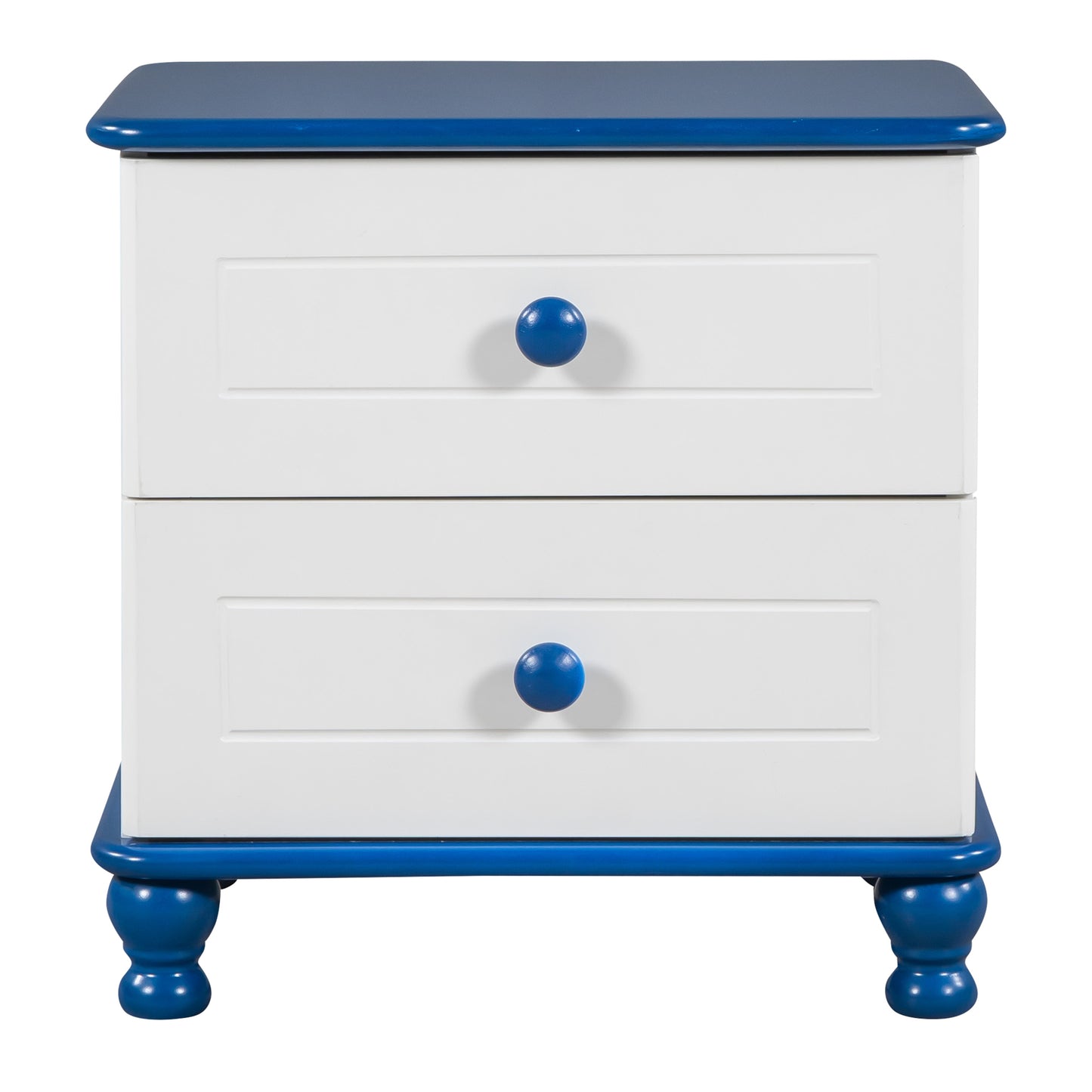 Wooden Nightstand with Two Drawers for Kids,End Table for Bedroom,White+Blue