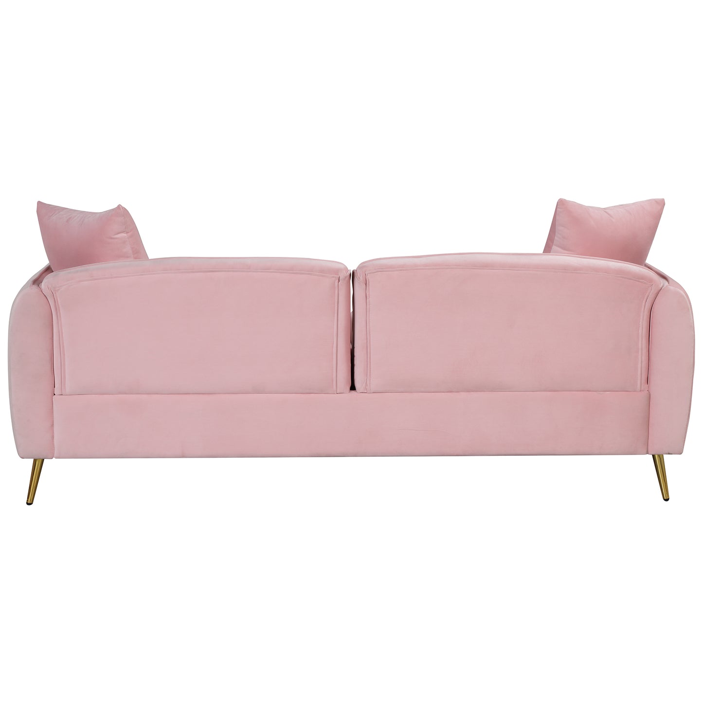 Velvet Upholstered Sofa with Armrest Pockets and 2 Pillows, Pink, 3-Seat