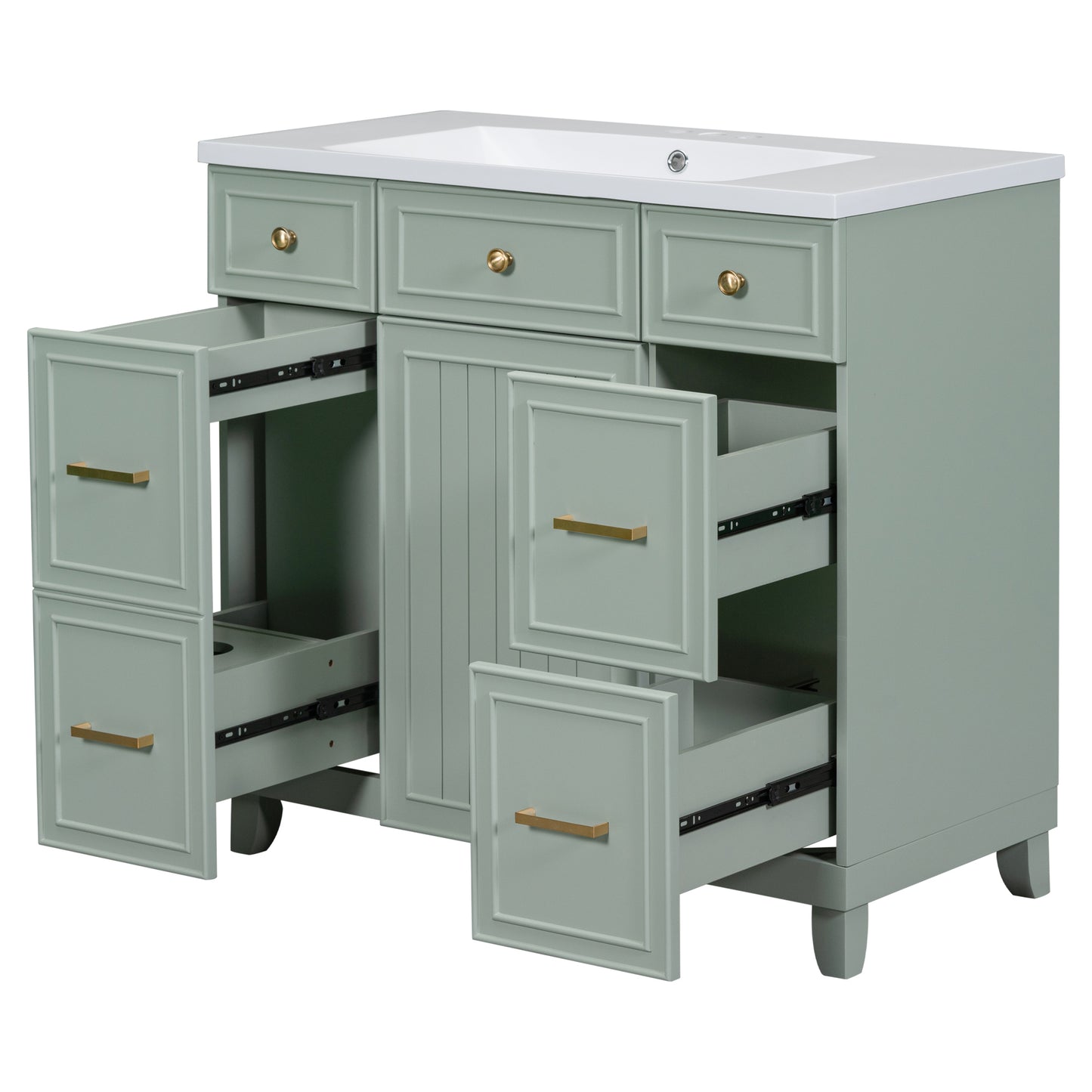 36" Bathroom Vanity Cabinet with Sink Top Combo Set, Green, Single Sink, Shaker Cabinet with Soft Closing Door and Drawer