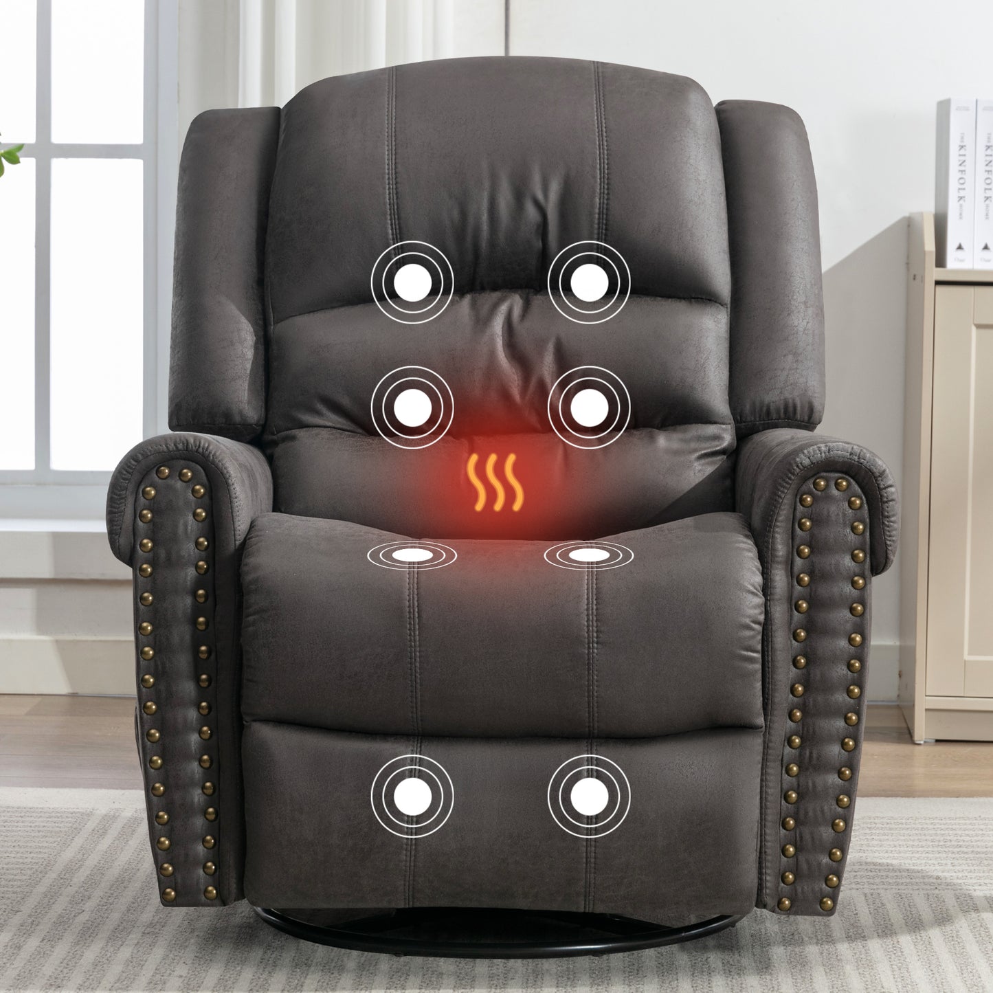 Grey Massage Rocker Recliner Chair with Heating, USB Charge Port, and Vibration Massage