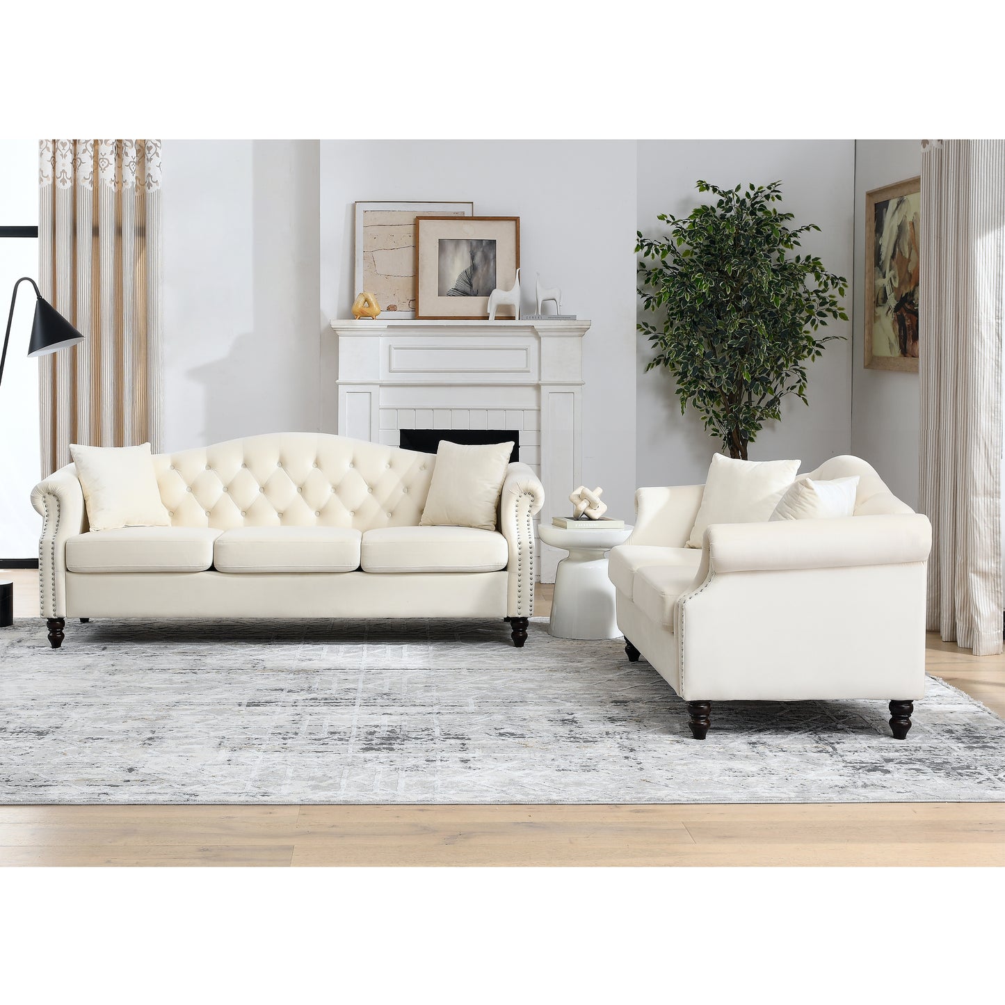 Beige Velvet 3-seater and 2-seater Combination Sofa