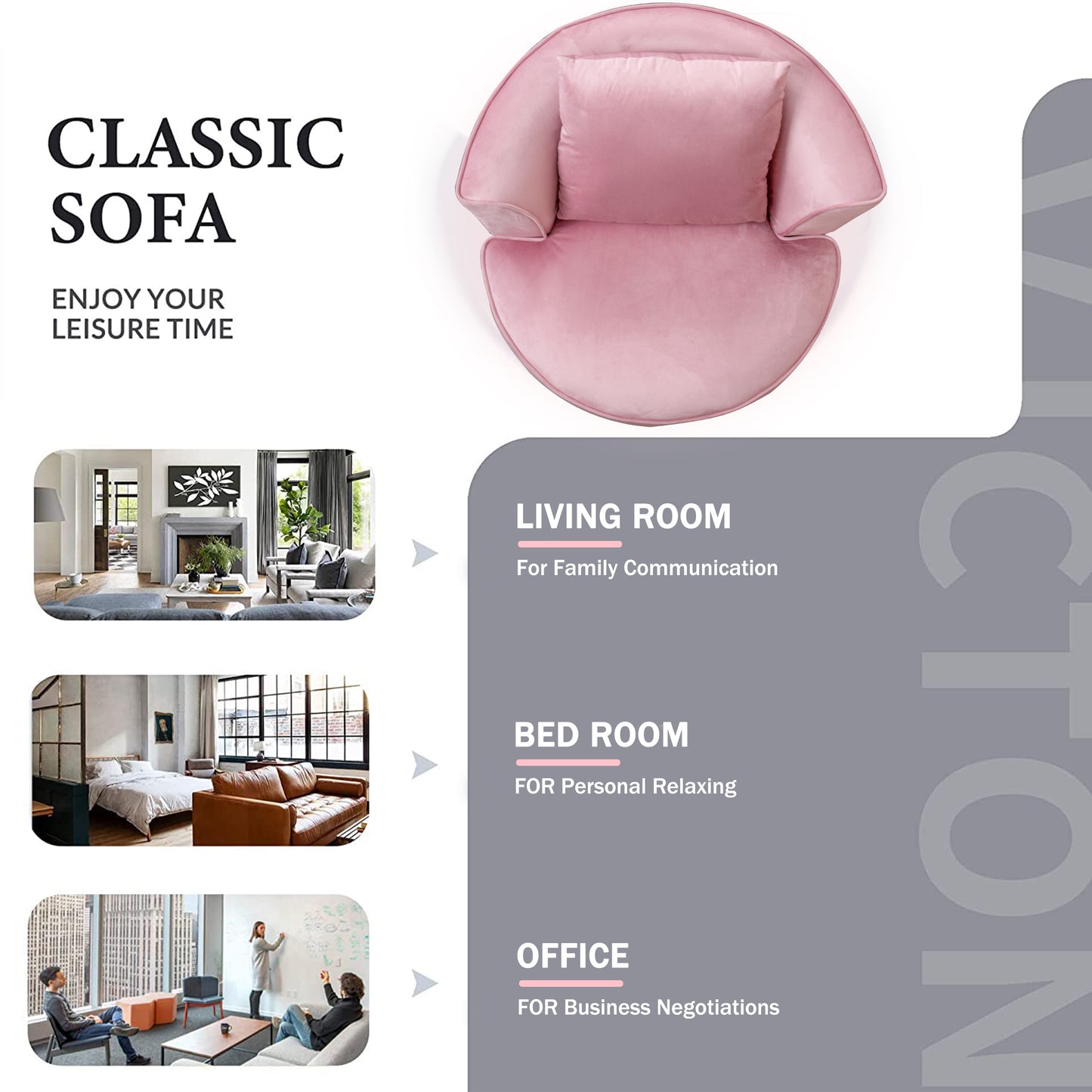 Single Sofa Chair Mid-Century Modern Accent Chair 360°Rotating Sofa Chair for Living Room Bedroom Pink