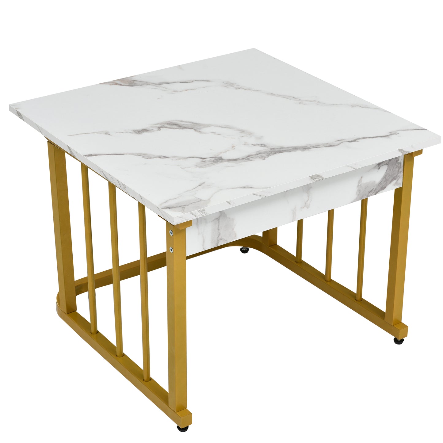 Elegant Marble Coffee Table Set with Metallic Finish and Storage Options