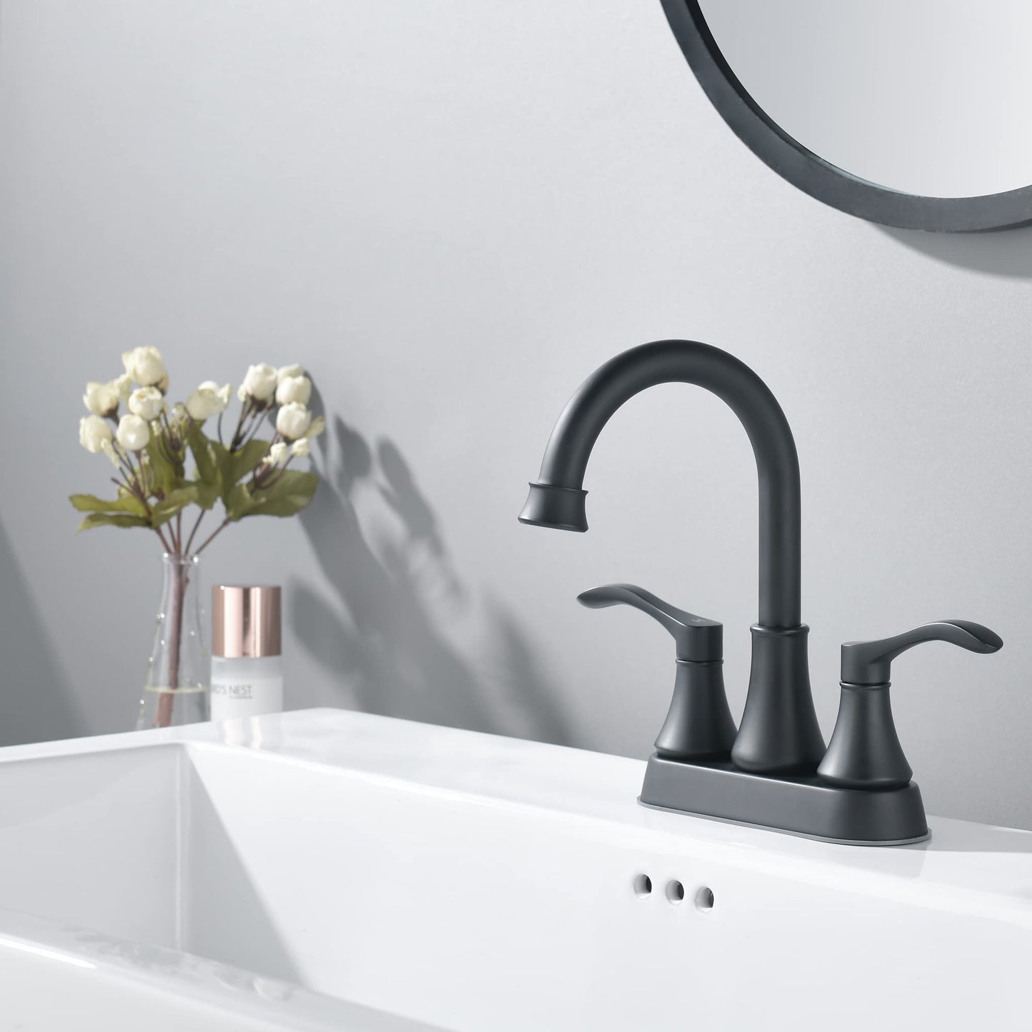 2-Handle Matte Black Bathroom Faucet with Stainless Steel Pop-Up Drain Sets for Centerset RV Bathroom