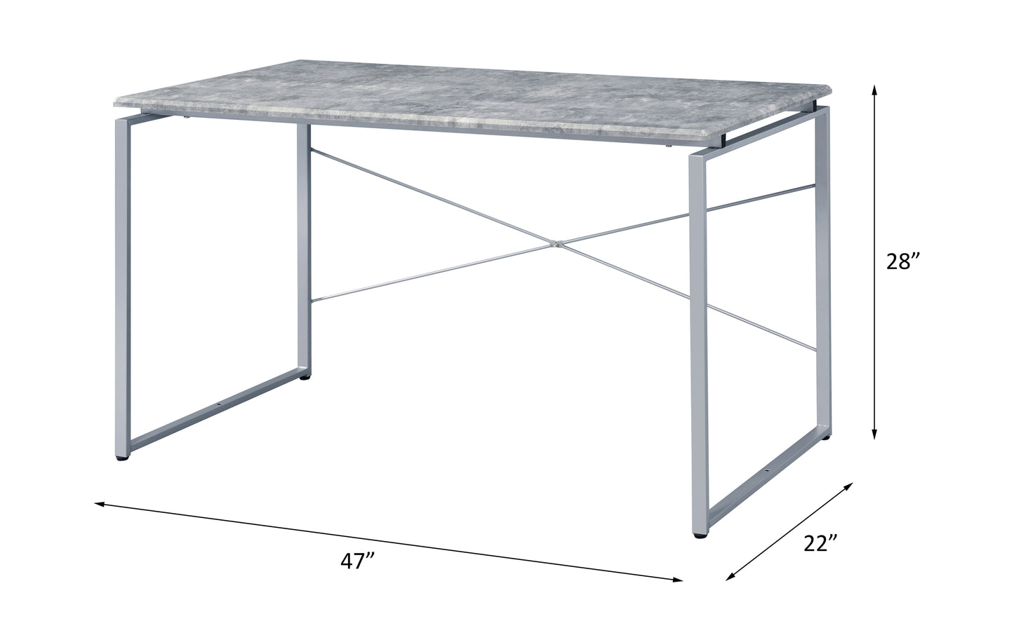 Jurgen Writing Desk with Sleek Faux Concrete Top and Silver Metal Base