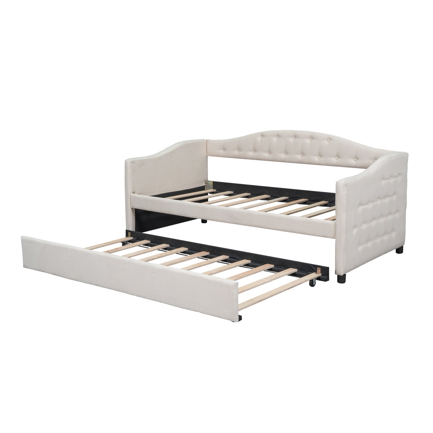 Upholstered Twin Size Daybed with Trundle, Beige