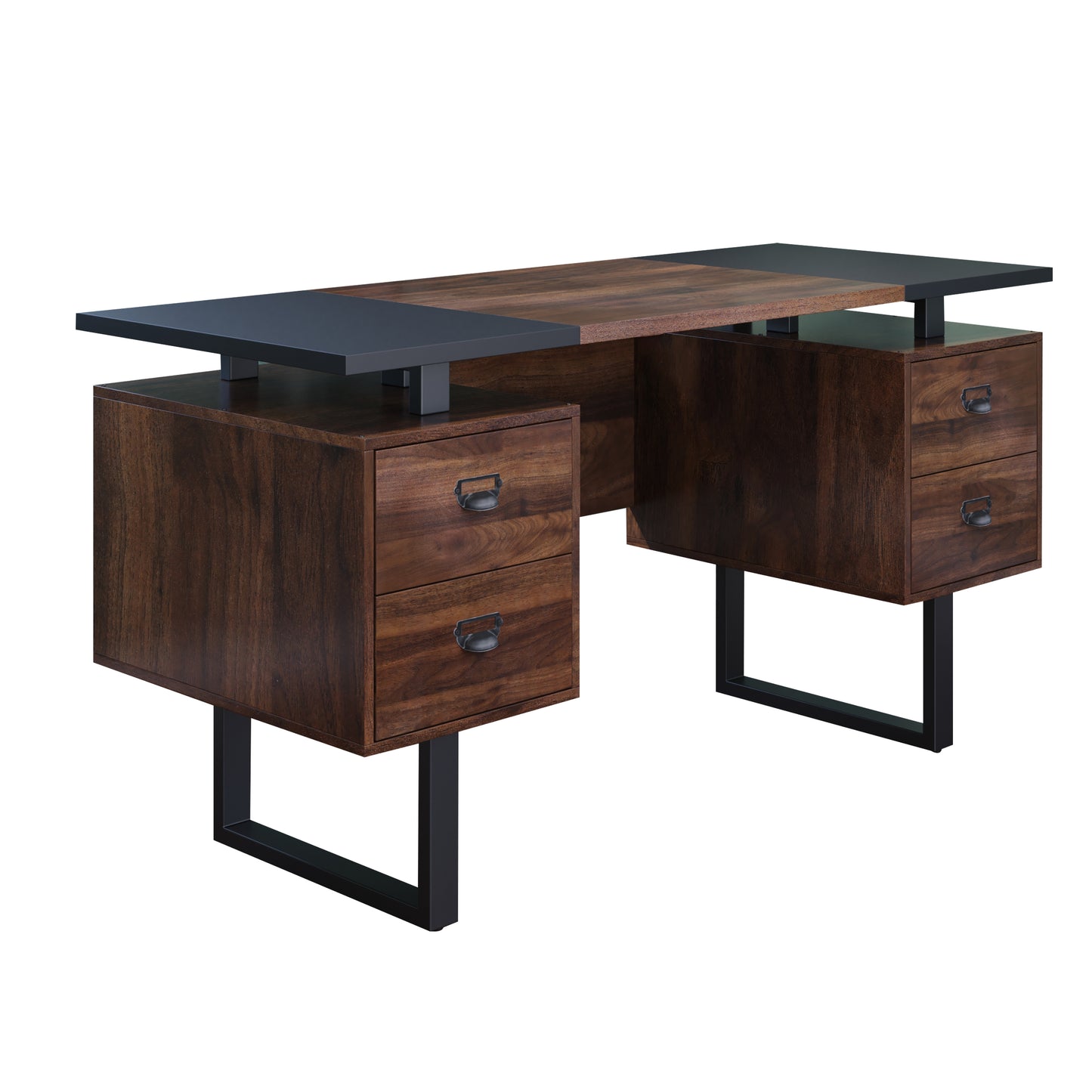 Rustic Brown Solid Wood Computer Desk with 4 Drawers