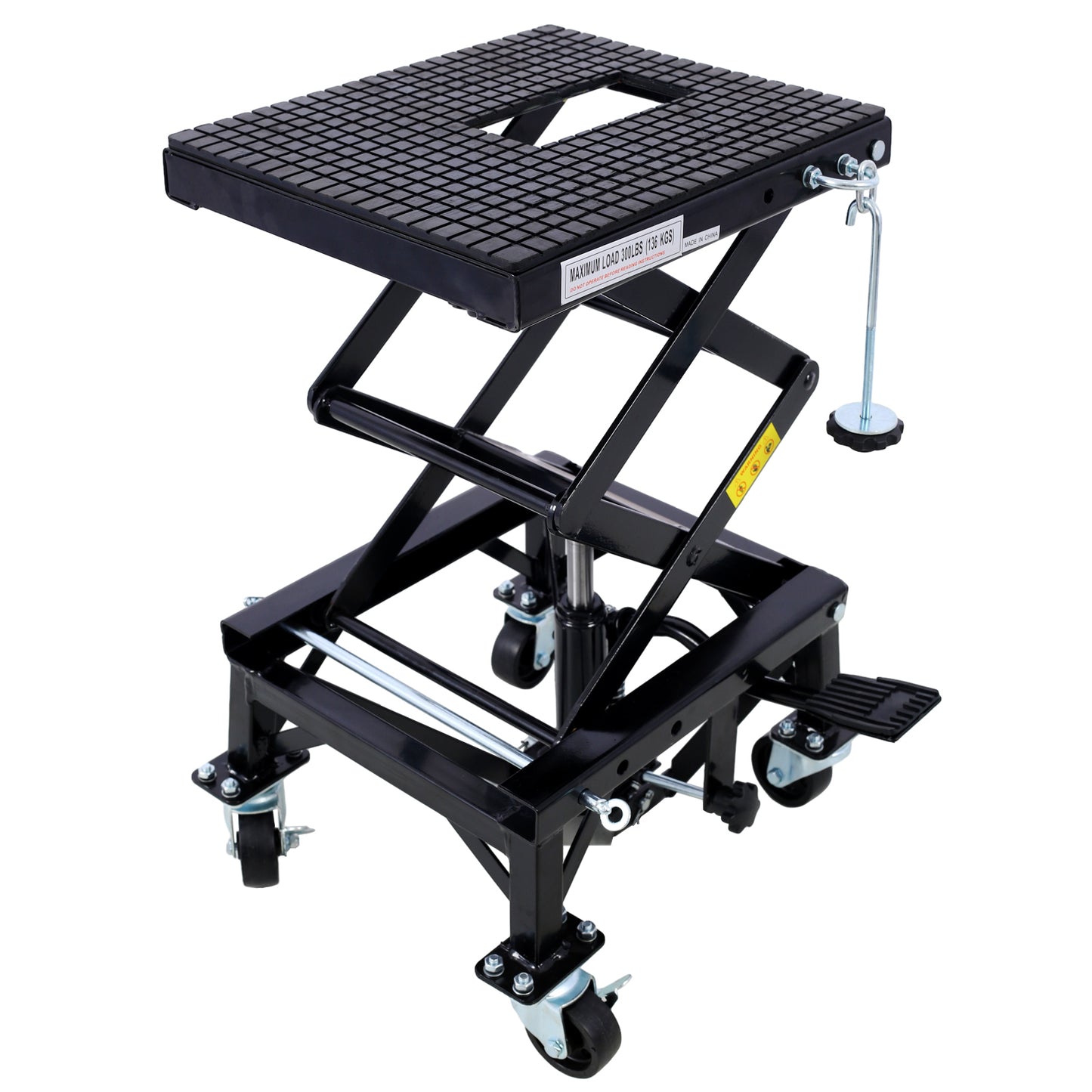 300 lbs Hydraulic Motorcycle Scissor Jack Lift Foot Step Wheels for Small Dirt Bikes,black color