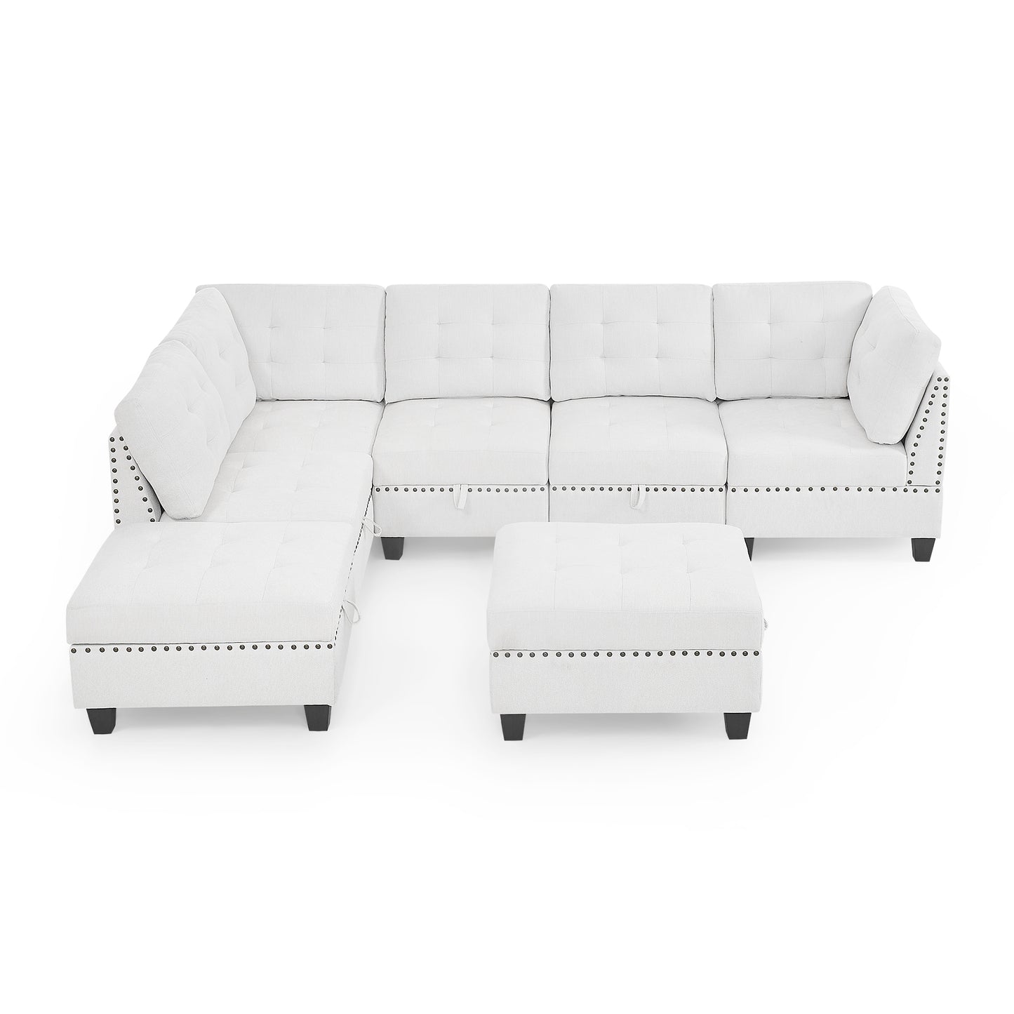 L-shaped Ivory Chenille DIY Modular Sectional Sofa