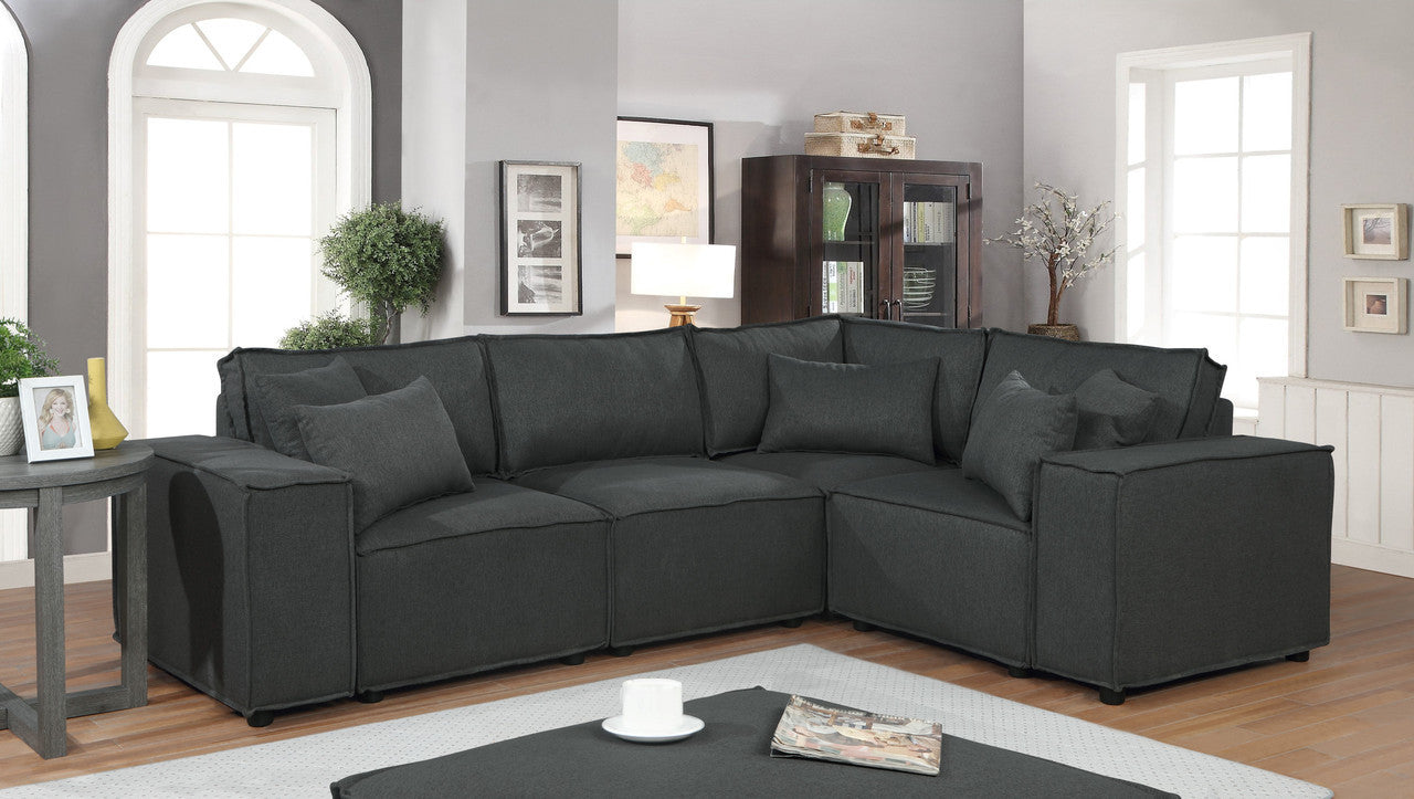 Melrose Sectional Sofa Set with Ottoman in Dark Gray Linen