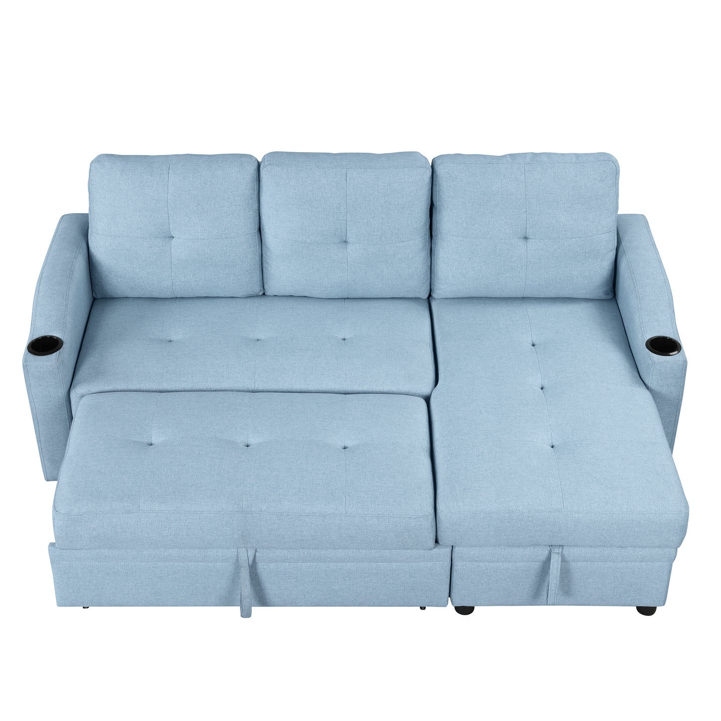 Orisfur Pull Out Sofa Bed with Storage Chaise and Cup Holder