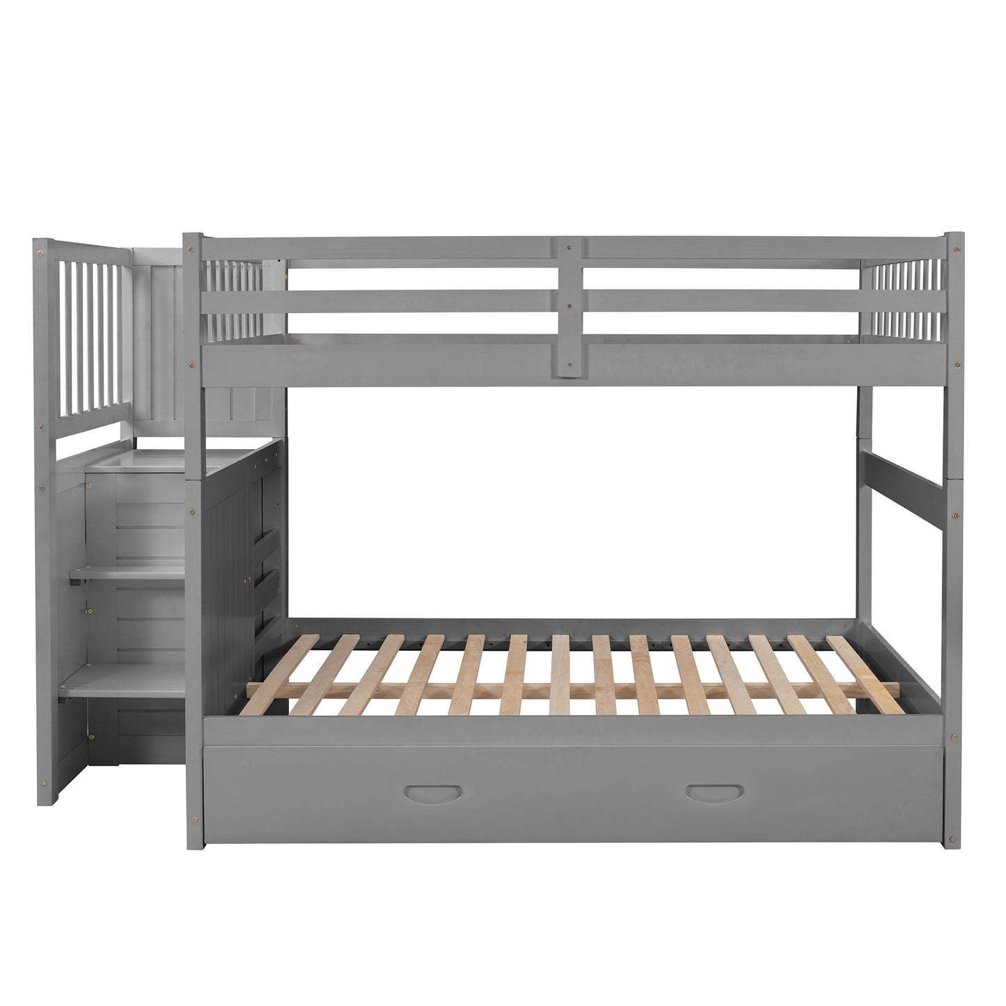 Gray Stairway Full-Over-Full Bunk Bed with Twin Trundle and Storage