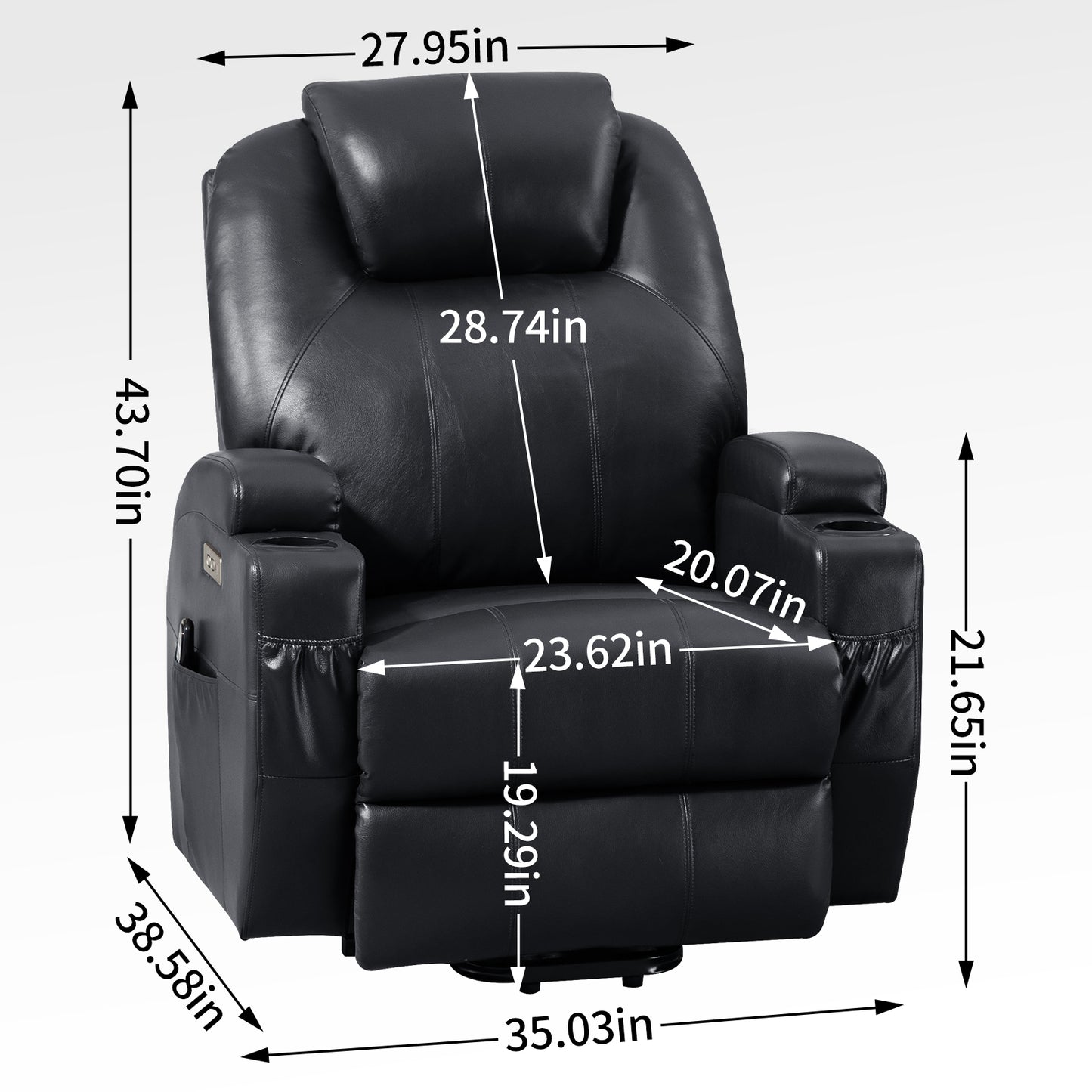 Electric Power Lift Recliner Chair with Massage, Heat, Cup Holders, and USB Port for Elderly - Black