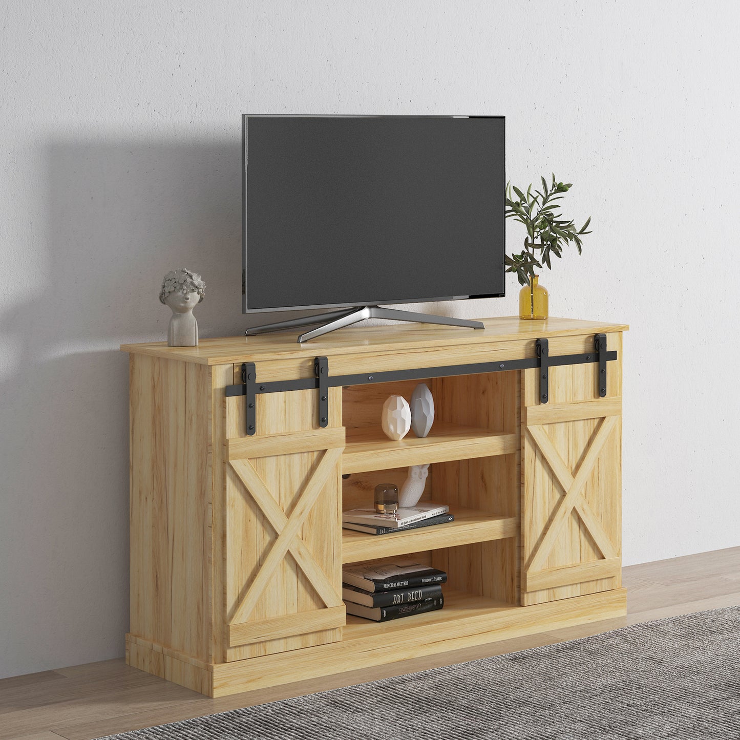 Rustic Farmhouse Sliding Barn Door TV Stand for TVs up to 60 Inches