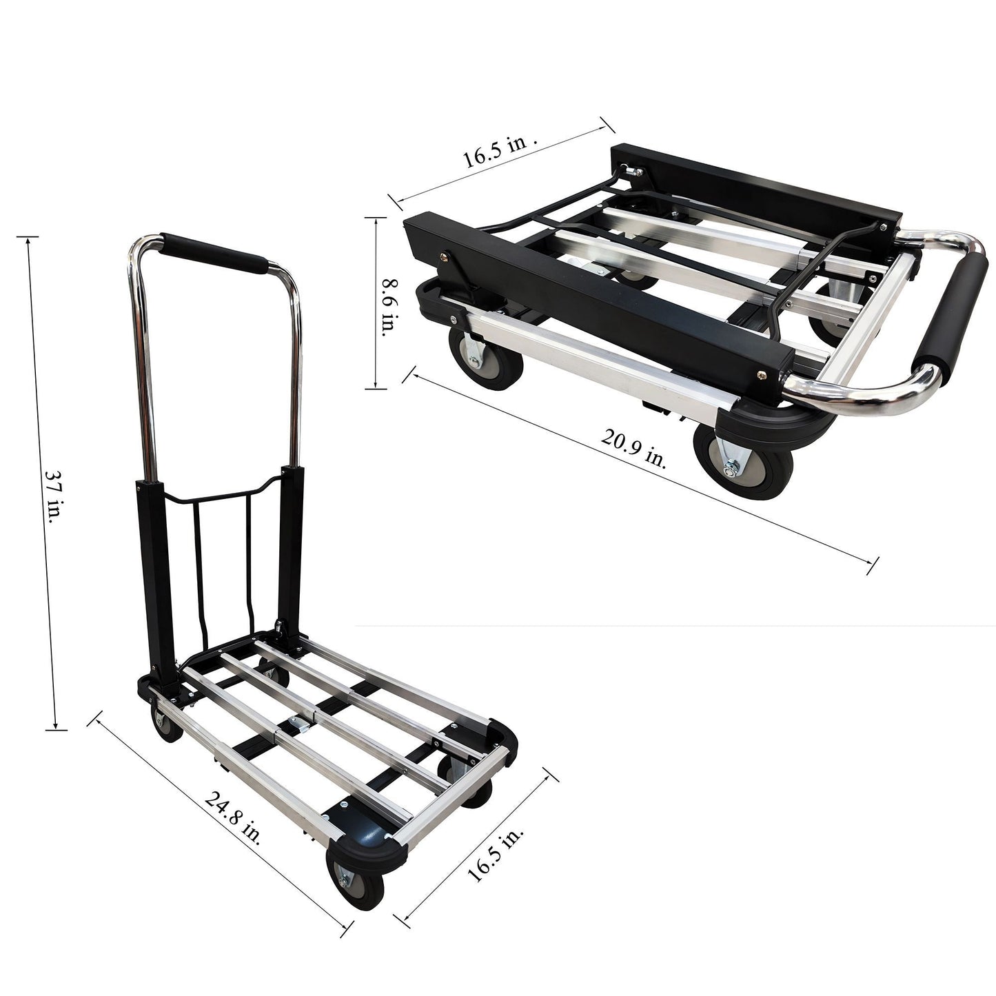 330 lbs. Capacity Extendable Folding Aluminum Four-Wheel Flatbed Car Platform Trolley Portable Hand Truck Cart