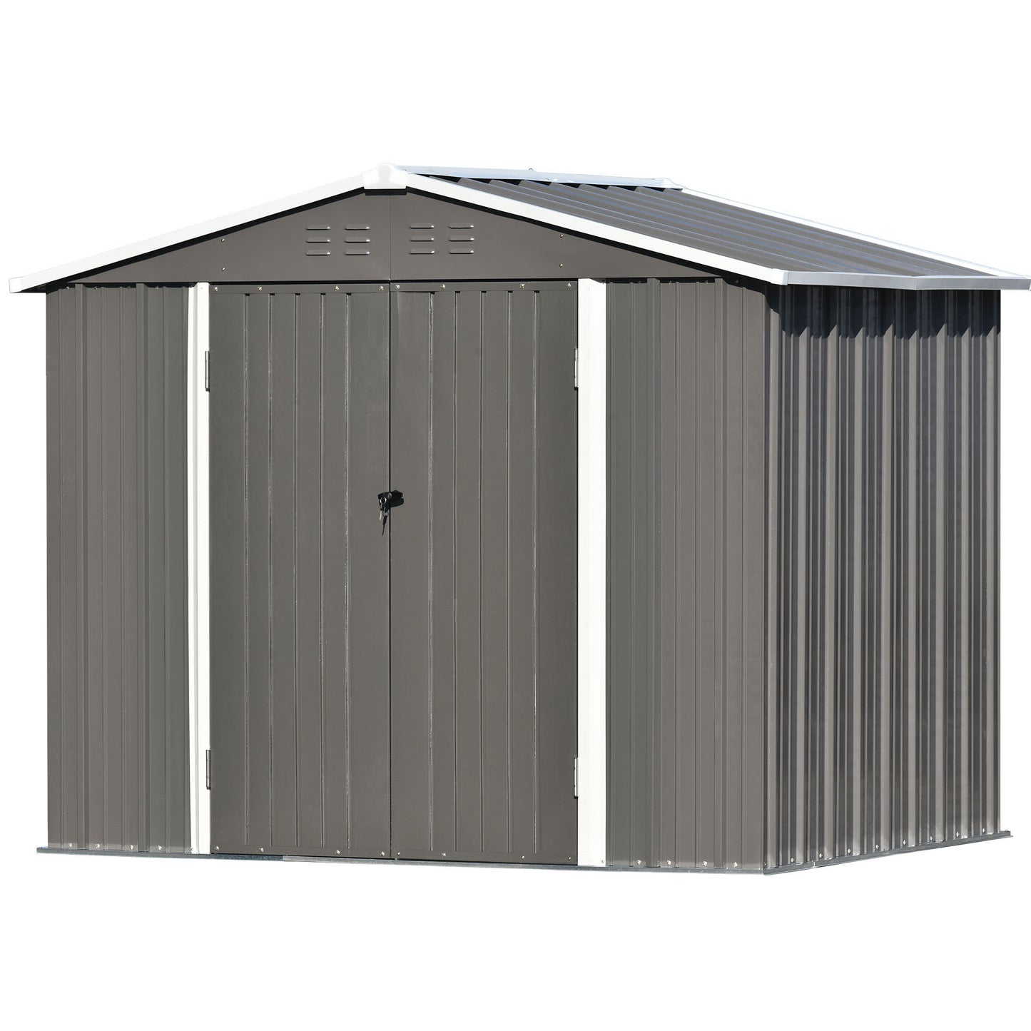 Patio 8ft x6ft Bike Shed Garden Shed, Metal Storage Shed with Adjustable Shelf and Lockable Doors, Tool Cabinet with Vents and Foundation Frame for Backyard, Lawn, Garden, Gray