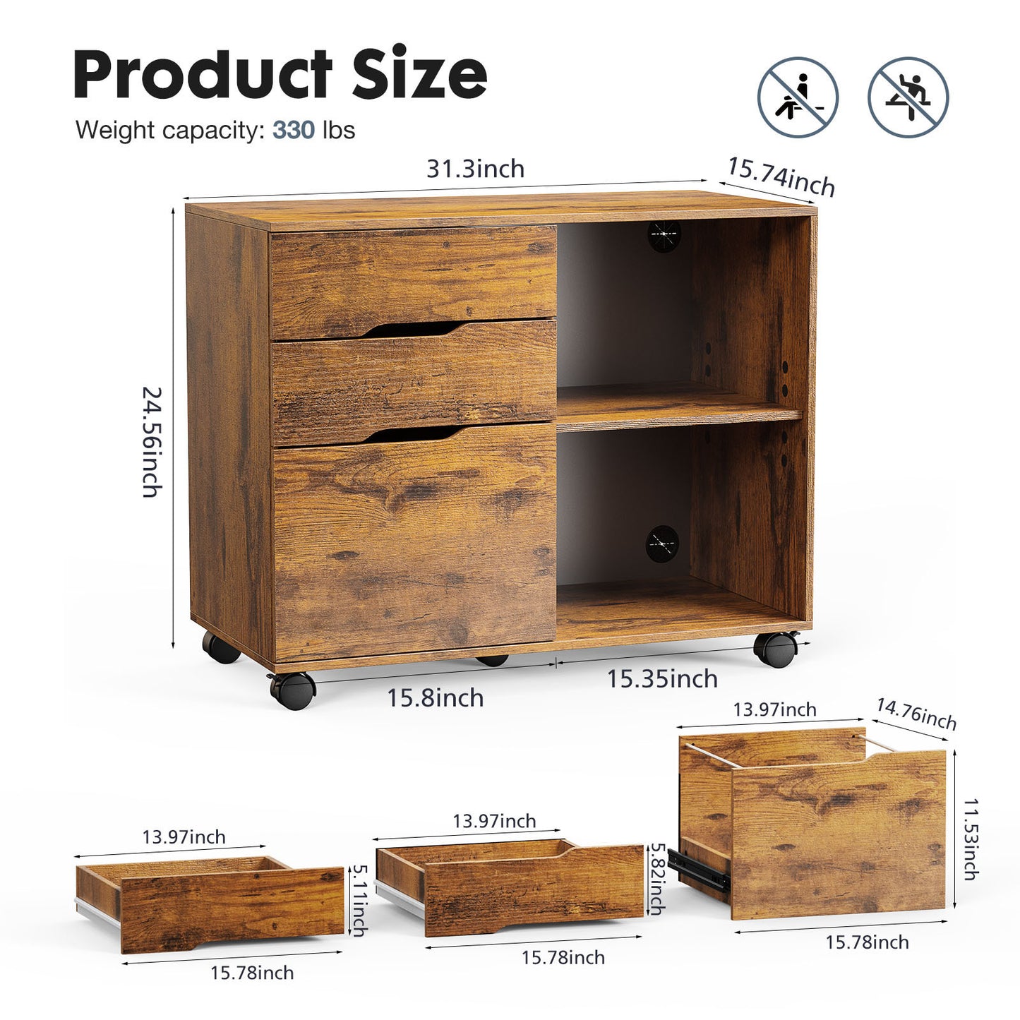 Sweetcrispy 5-Drawer Filing Cabinet with Open Storage Shelves