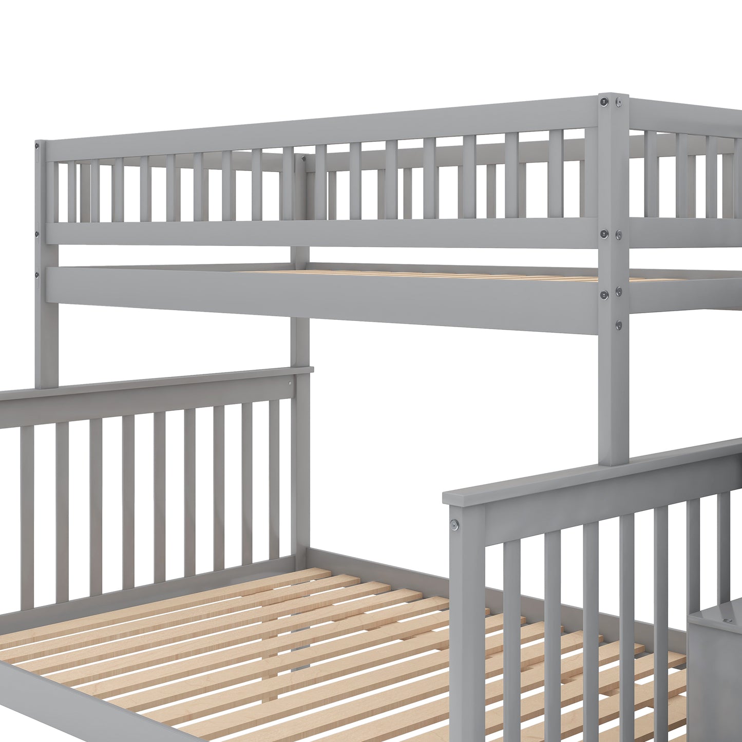 Gray Twin over Full Bunk Bed Set with Trundle, Staircase, and Storage