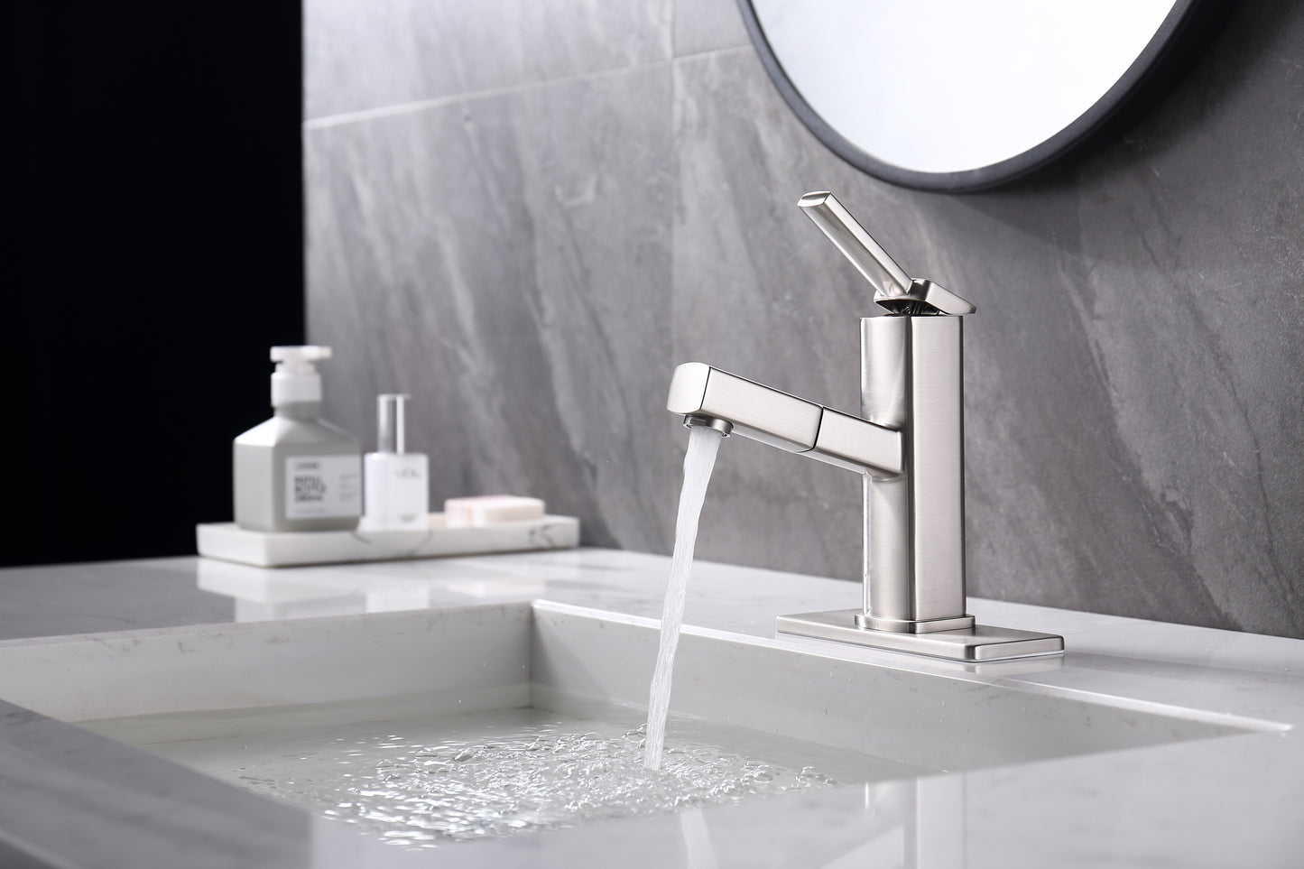 Single Handle Bathroom Sink Faucet with Pull Out Sprayer