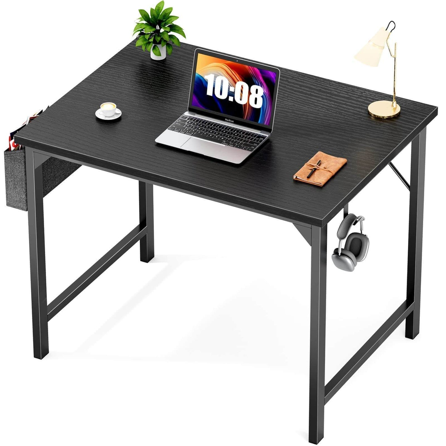 Elegant Black Wooden Office Desk with Ample Storage and Contemporary Design