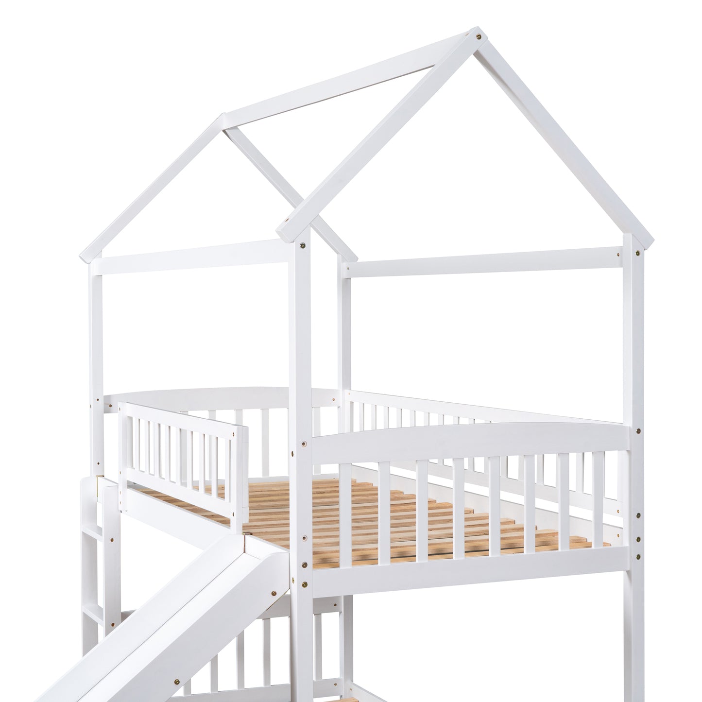 White Twin Over Twin Bunk Bed with Slide for House Design