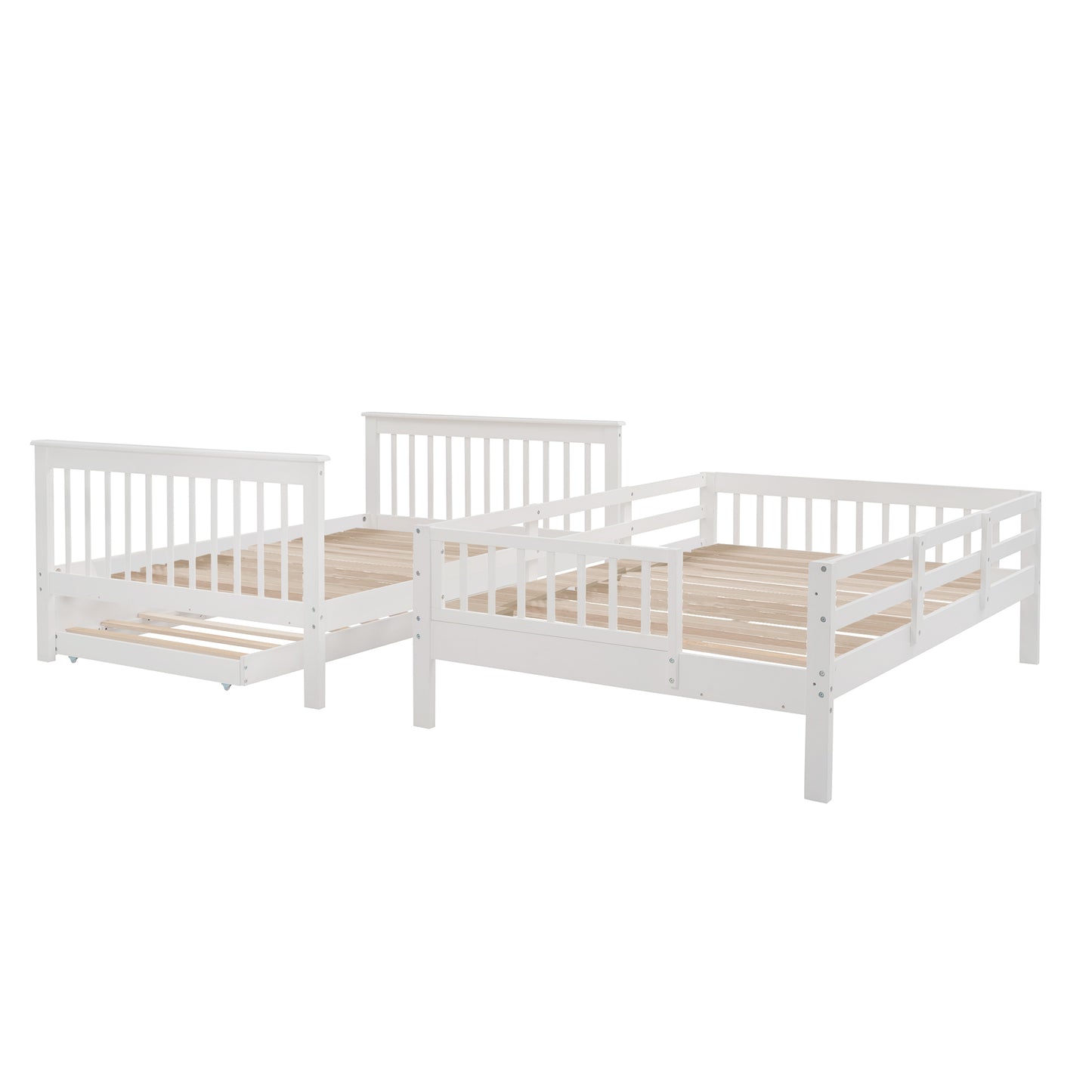 Stairway Full-Over-Full Bunk Bed with Twin Trundle, Storage and Guard Rail - White Oasis for Bedroom