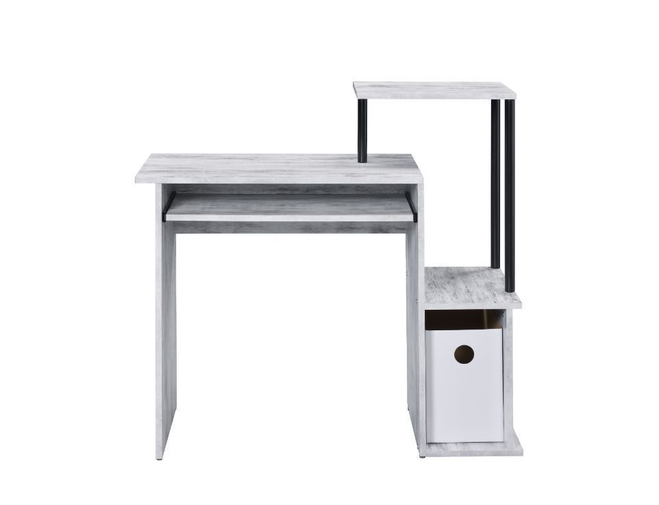 Rustic Wood and Metal Computer Desk with Antique White and Black Finish