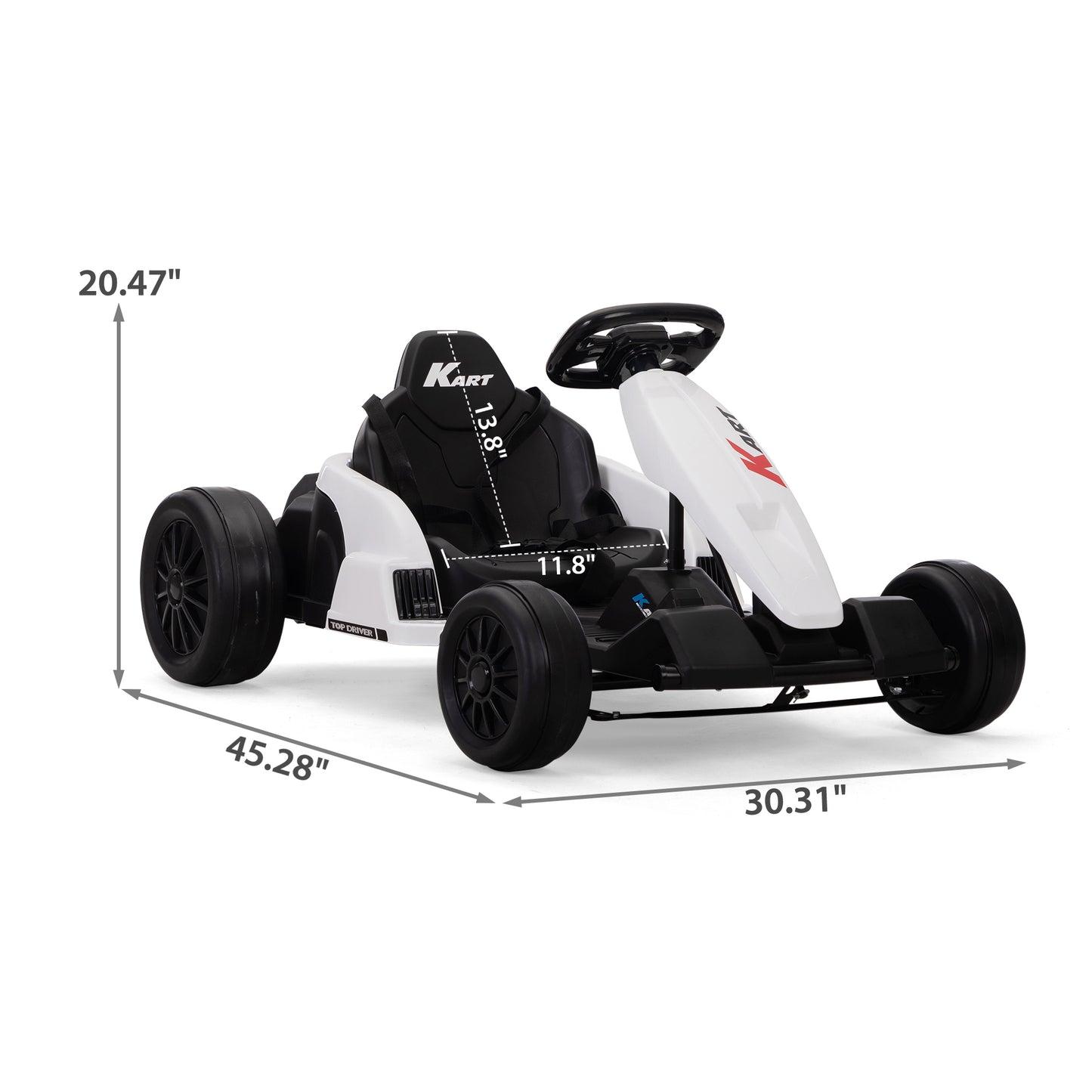 Electric GoKart Pro for Kids Aged 4-16, Black and White Outdoor Racing Car with MP3