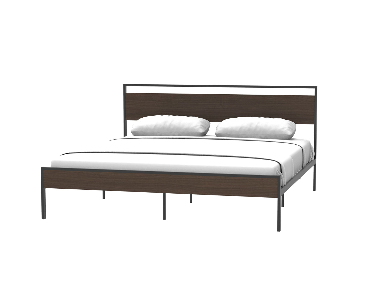 Ceres Metal Bed, Black with Walnut wood Headboard&Footboard, King