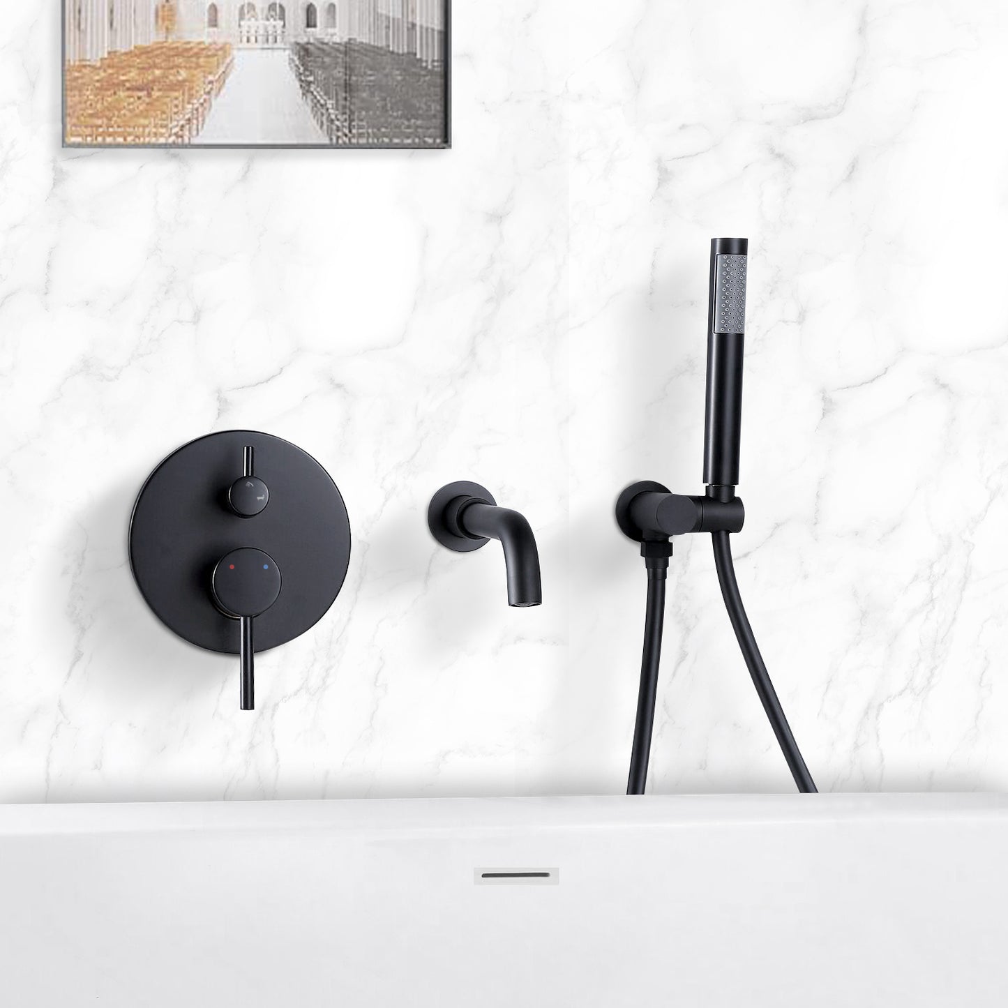 Matte Black 1-Handle Tub and Shower Faucet Set with Handheld Spray