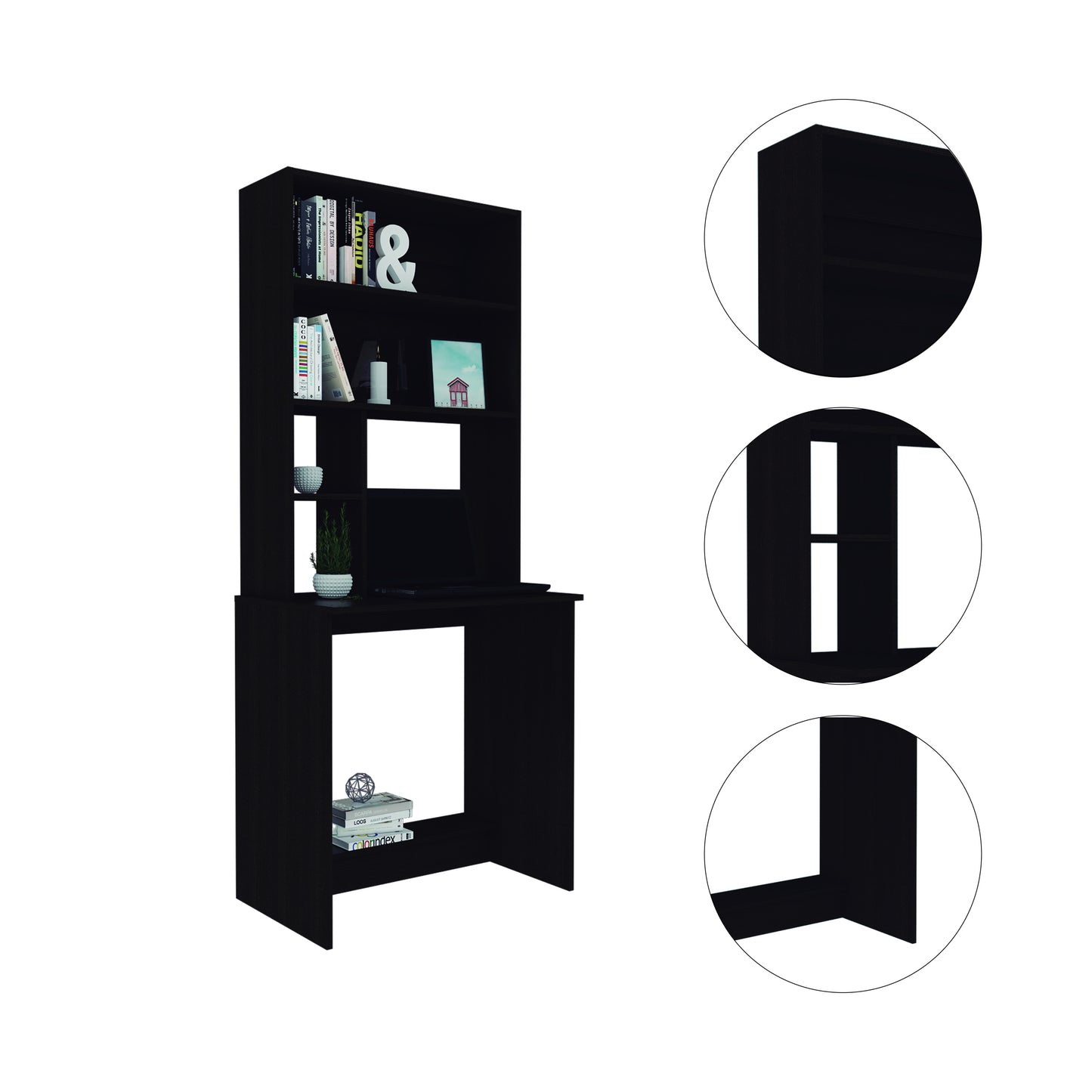 Black Writing Desk with Ample Storage Space and Modern Design