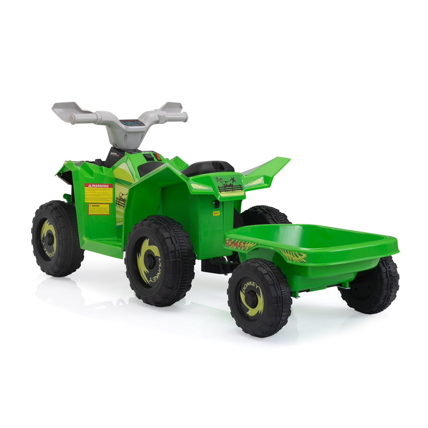 6V Kids Electric ATV, Toddler Ride on Car with Trailer, Music, Bluetooth and Power Display for Boys and Girls, Green