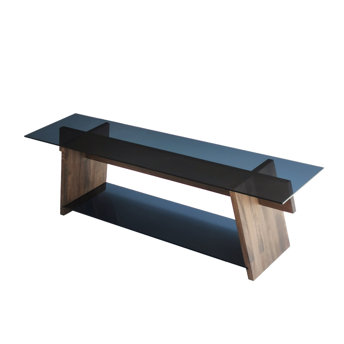 62 Modern Brown and Black Glass TV Console Stand with Wood Frame